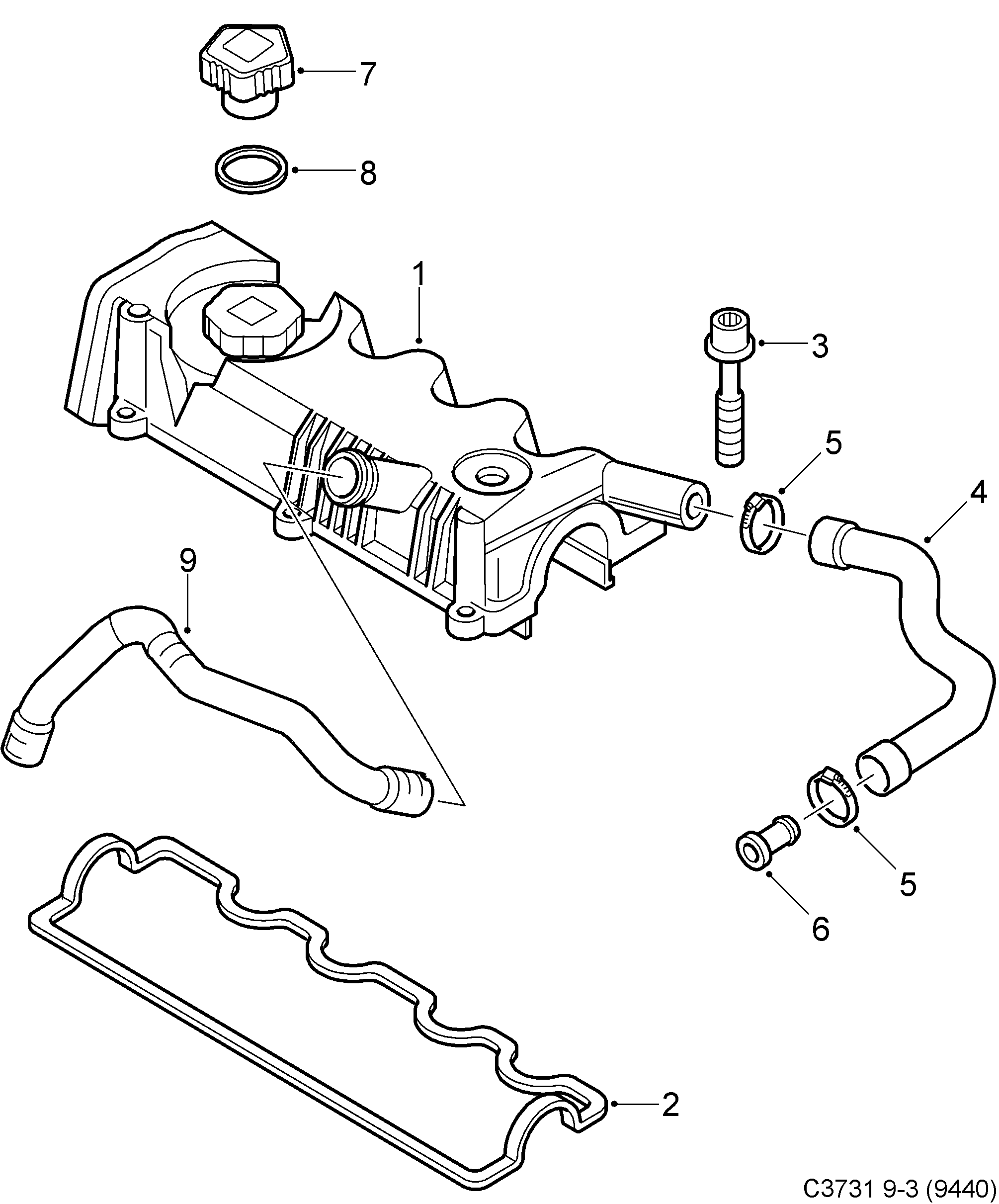 Schéma technique Saab 9-3 (9440) 2008 - Section 375 : Corps de moteur