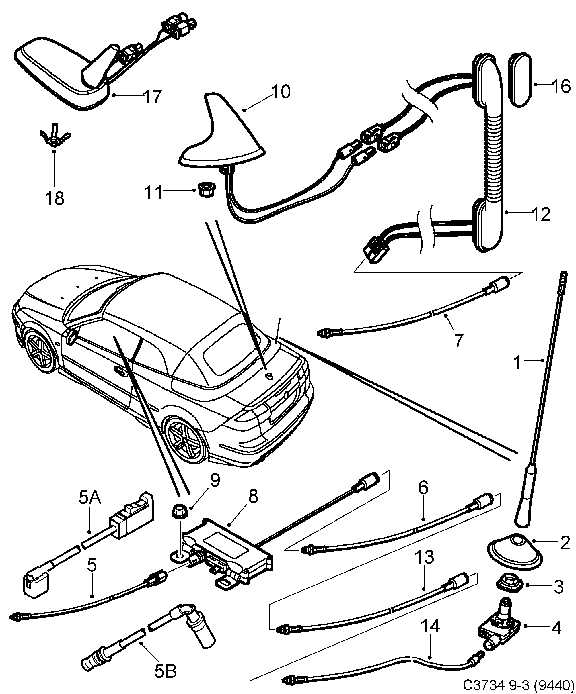 Schéma technique Saab 9-3 (9440) 2005 - Section 2575 : Autre équipement électrique