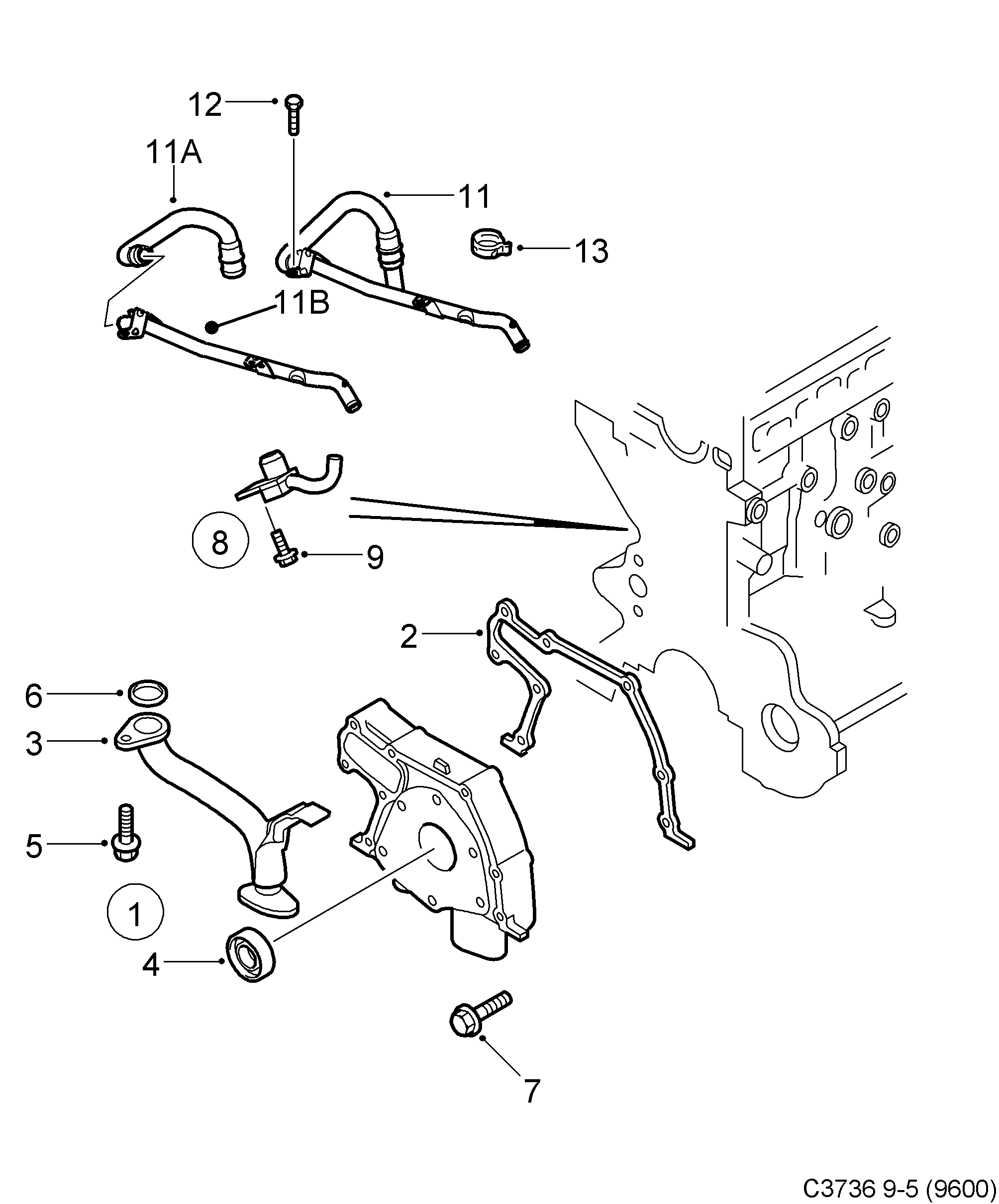 Schéma technique Saab 9-5 (9600) 2007 - Section 460 : Lubricating system