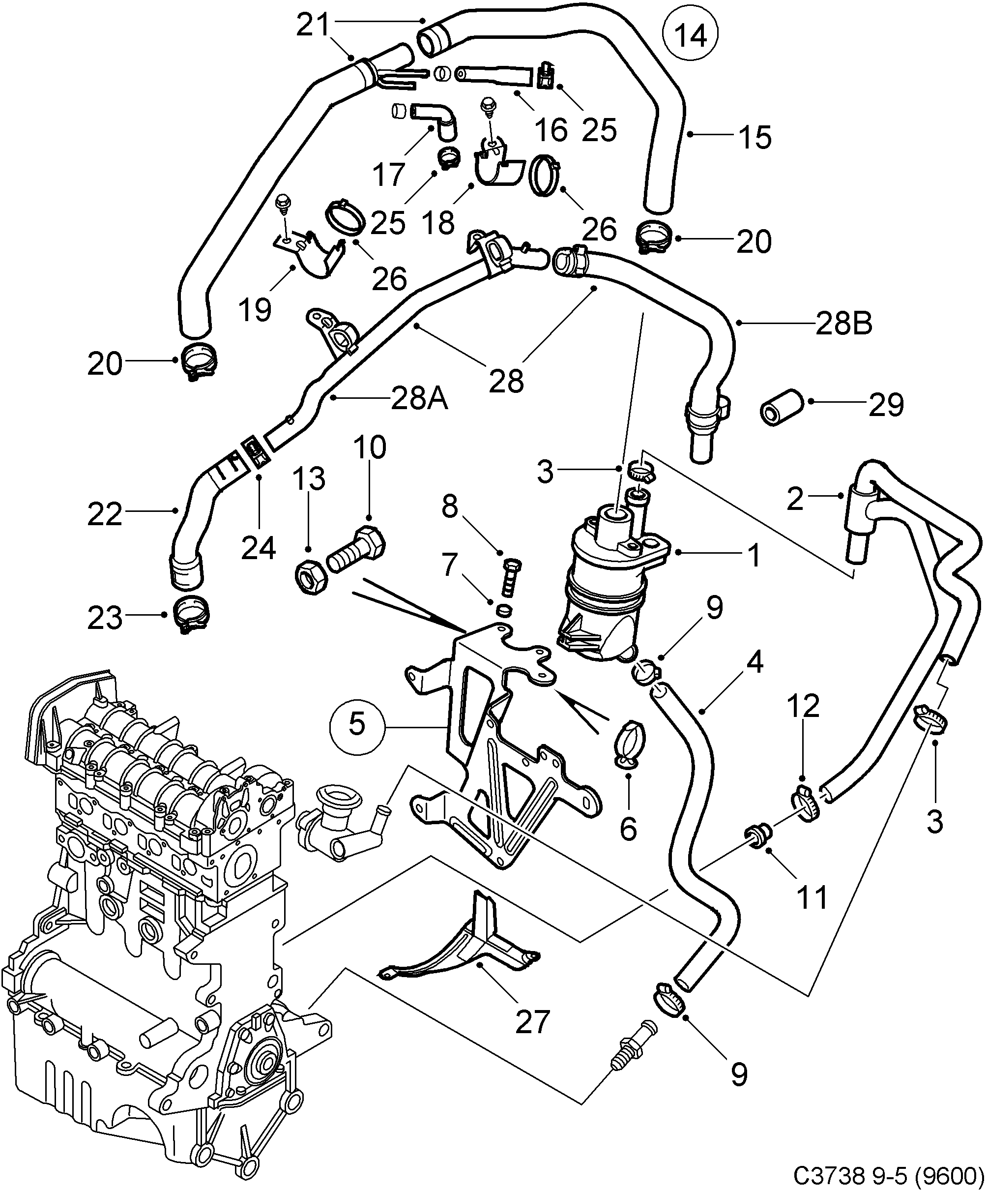 Schéma technique Saab 9-5 (9600) 2007 - Section 515 : Lubricating system