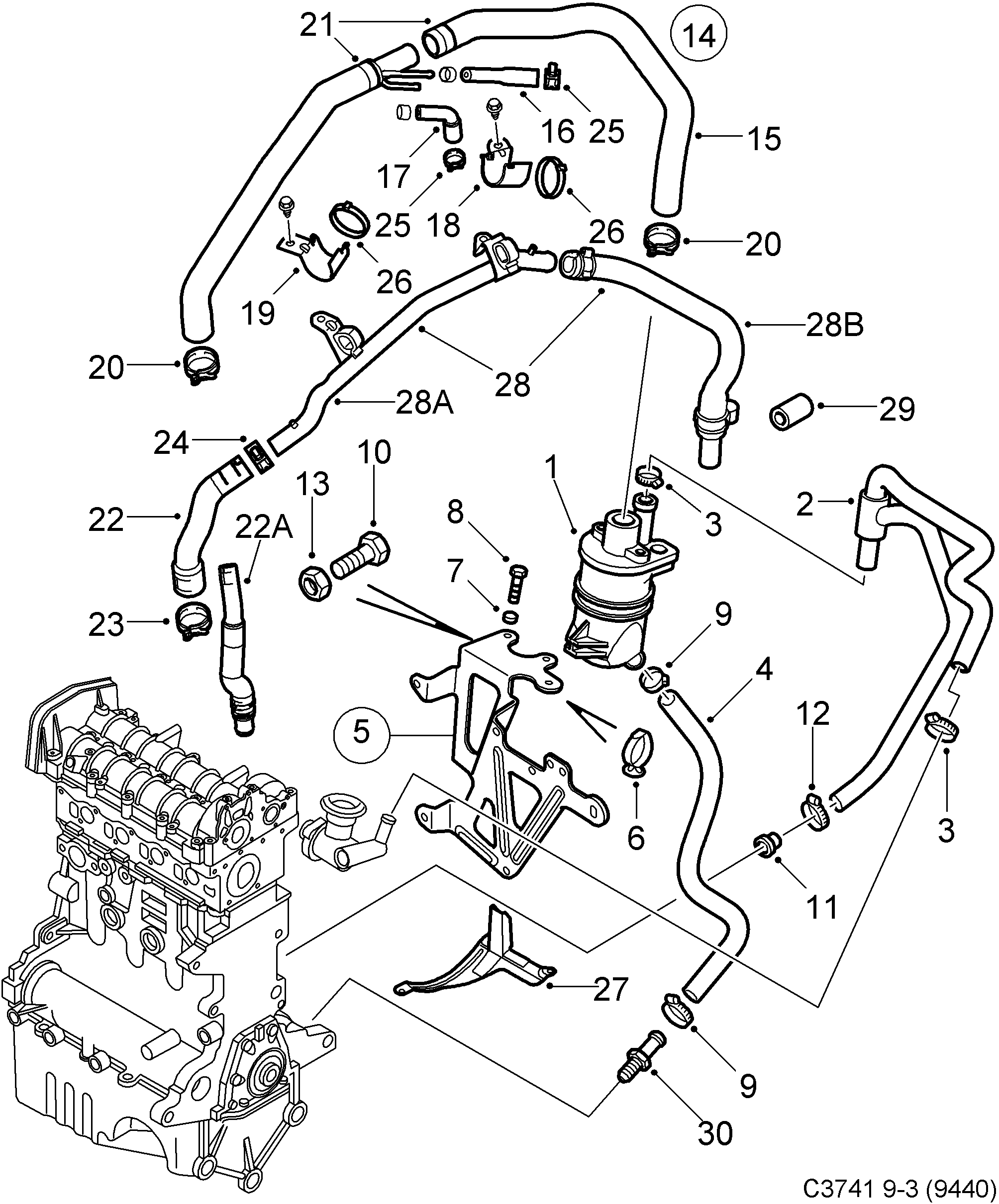 Schéma technique Saab 9-3 (9440) 2012 - Section 2275 : Lubricating system