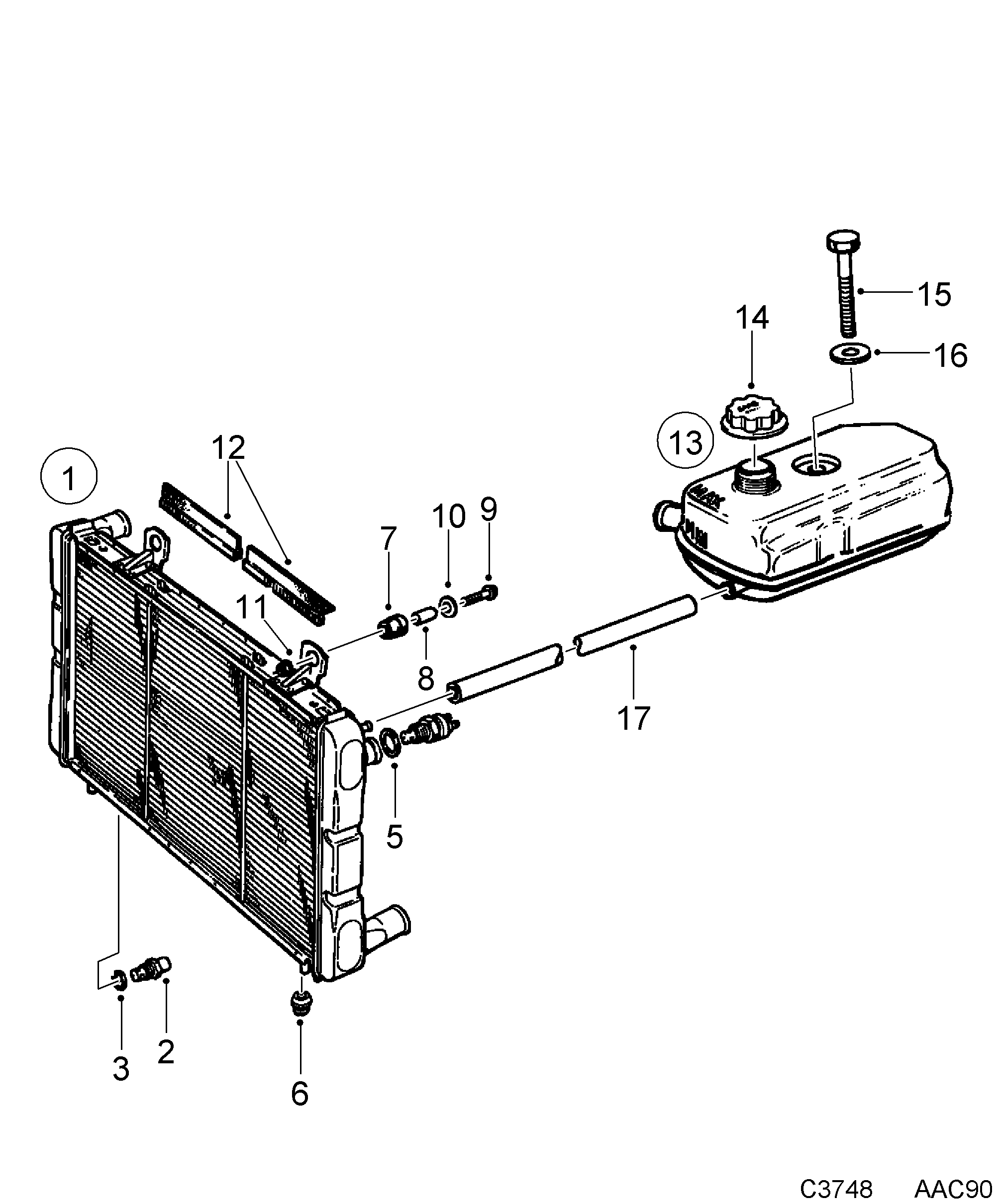 Schéma technique Saab 900 1990 - Section 1700 : Cooling system