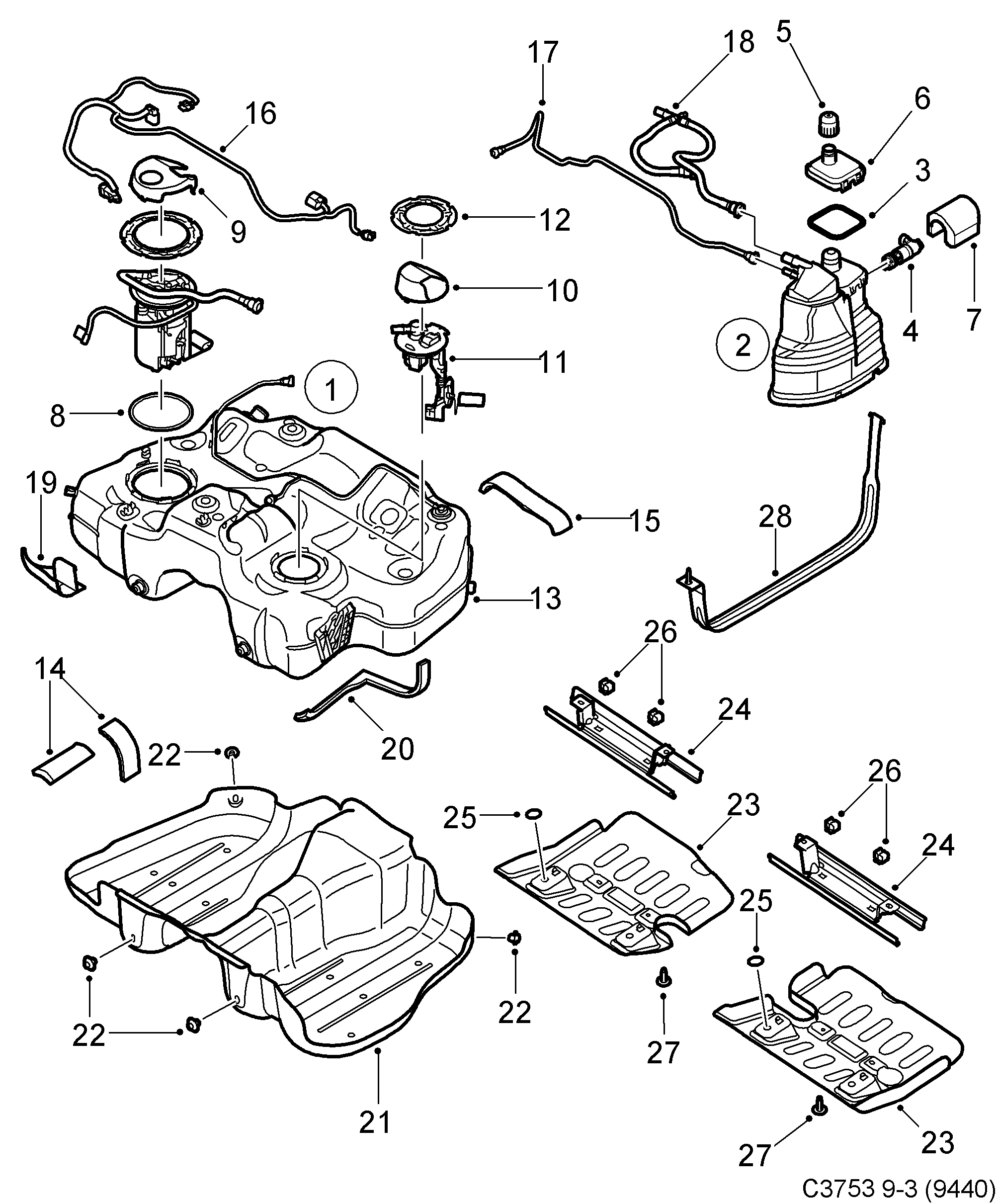 Schéma technique Saab 9-3 (9440) 2012 - Section 3107 : Fuel system
