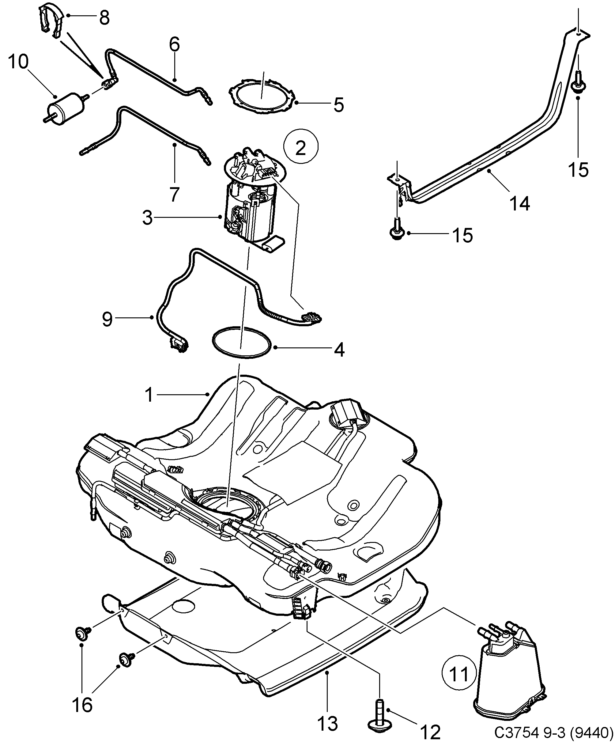Schéma technique Saab 9-3 (9440) 2003 - Section 3100 : Fuel system