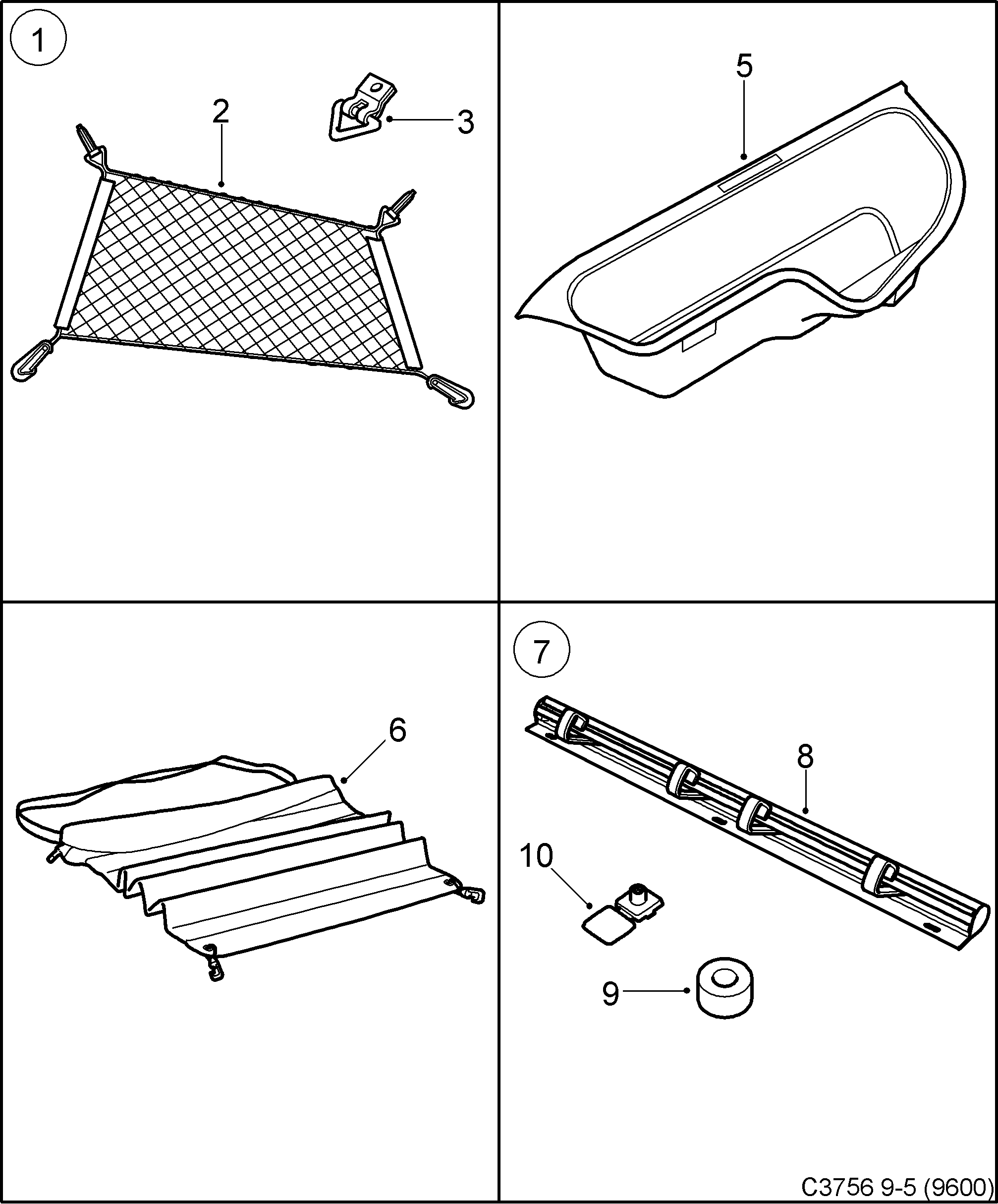Schéma technique Saab 9-5 (9600) 1998 - Section 800 : Accessoire carrosserie