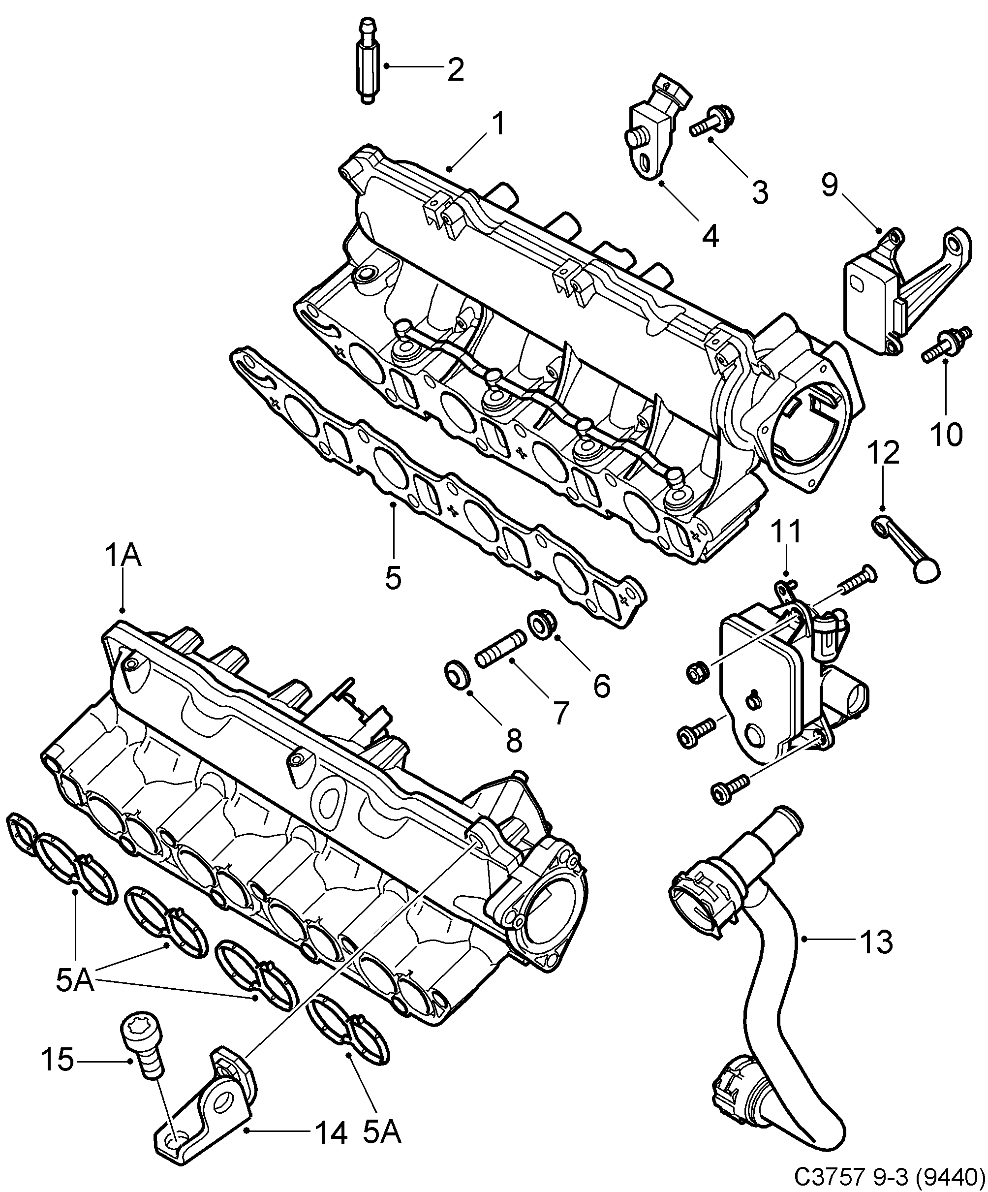 Schéma technique Saab 9-3 (9440) 2011 - Section 4085 : Intake and exhaust system