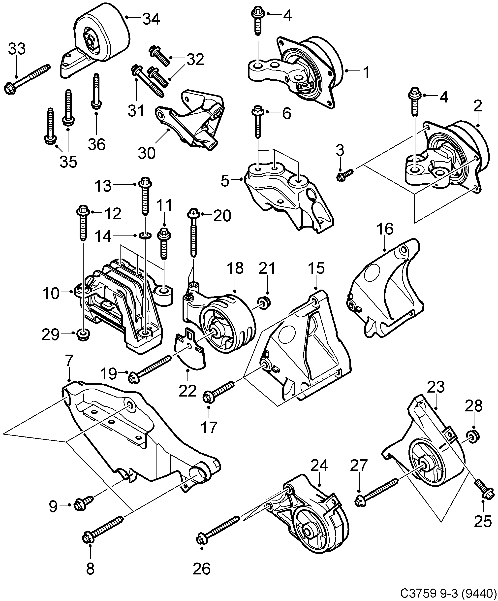Schéma technique Saab 9-3 (9440) 2010 - Section 110 : Short block
