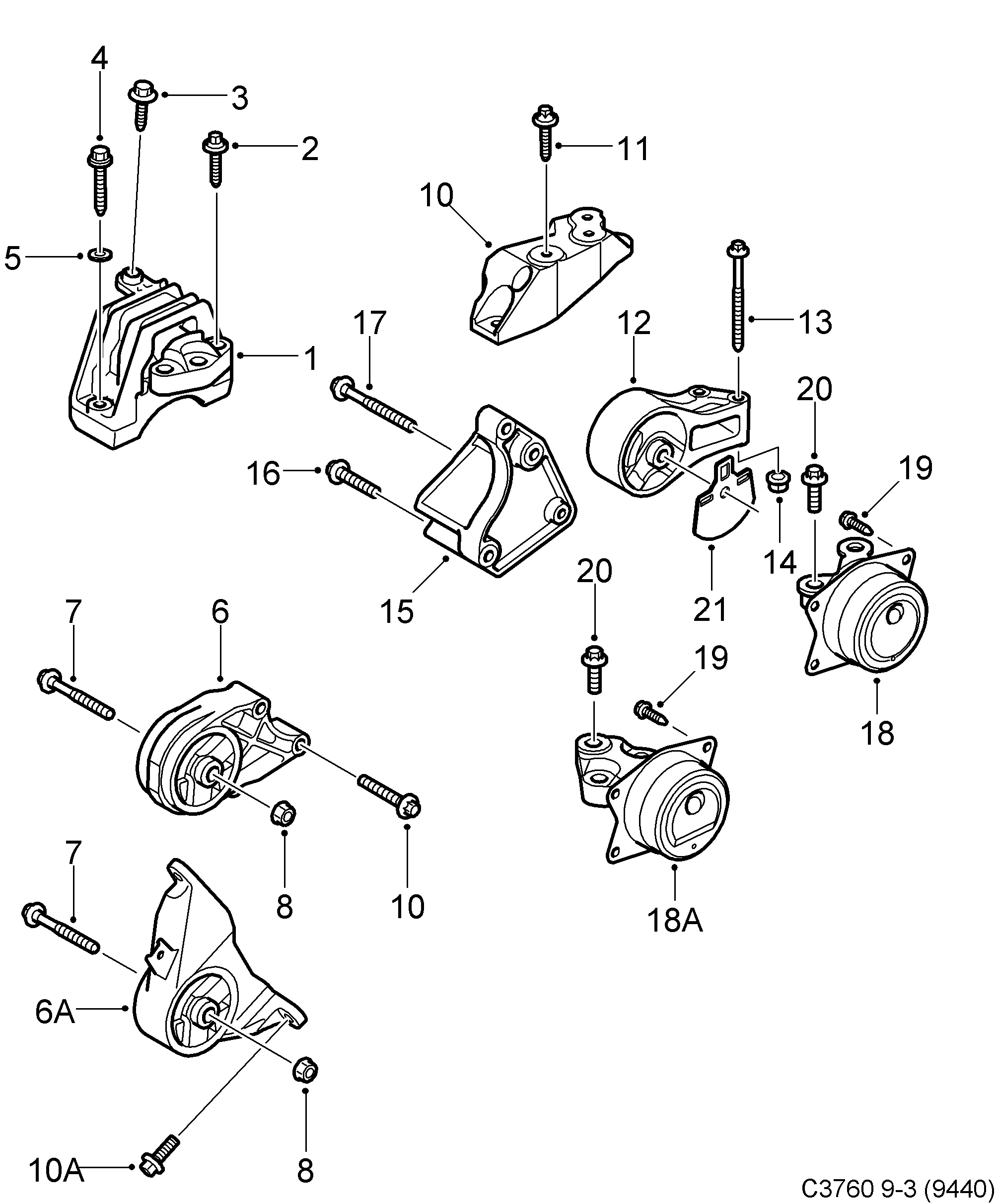 Schéma technique Saab 9-3 (9440) 2009 - Section 175 : Short block
