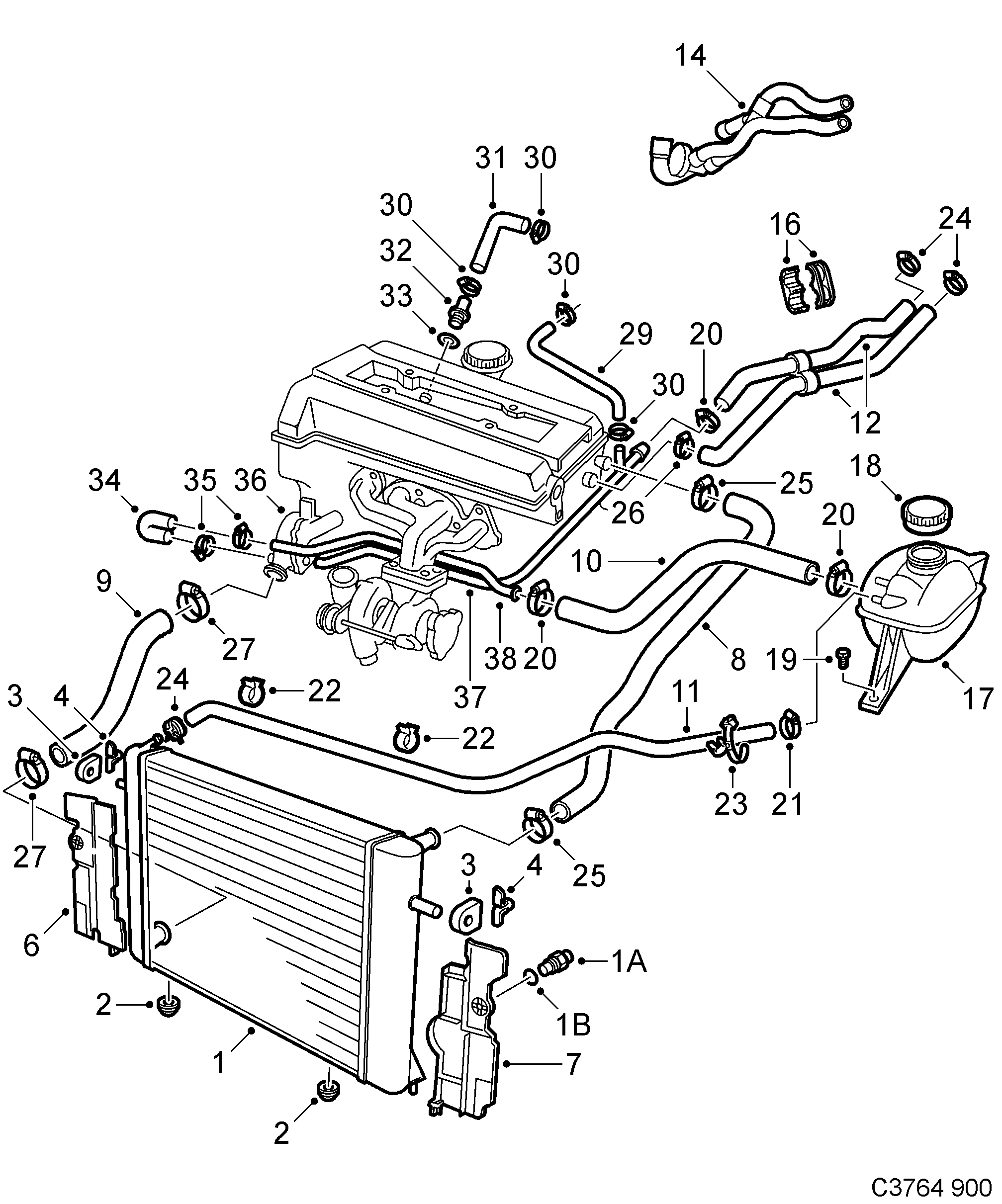 Schéma technique Saab 900 1997 - Section 1680 : Cooling system