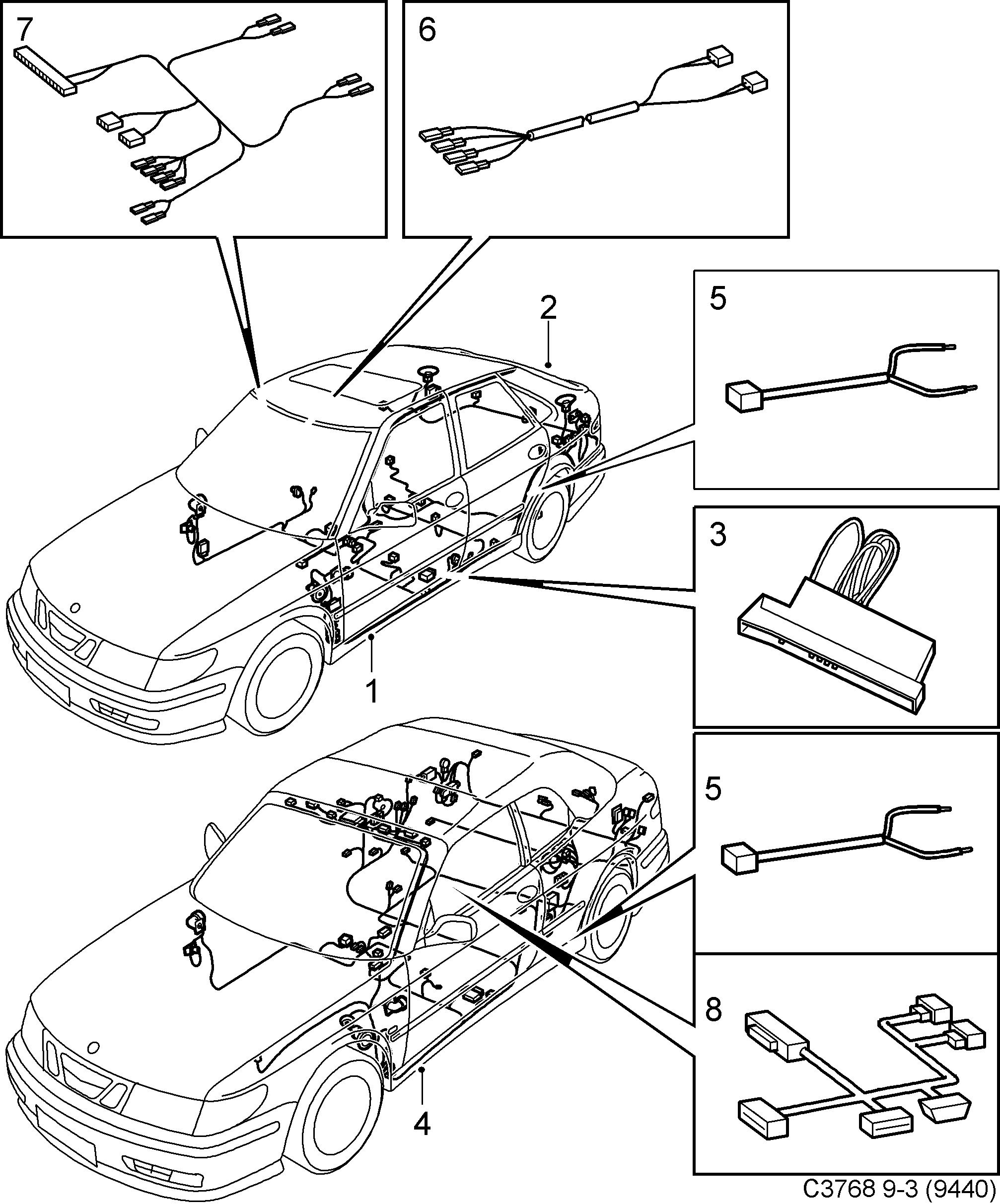 Schéma technique Saab 9-3 (9400) 2001 - Section 1122 : Wiring and fuses