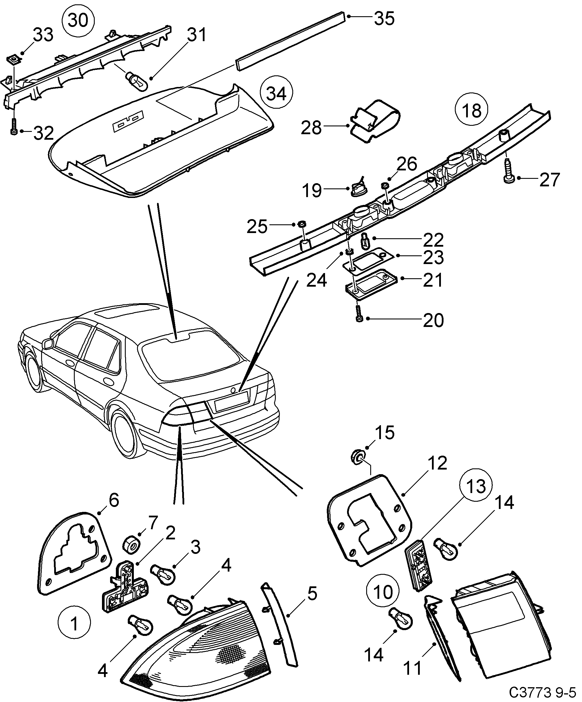 Schéma technique Saab 9-5 (9600) 2002 - Section 342 : Lighting