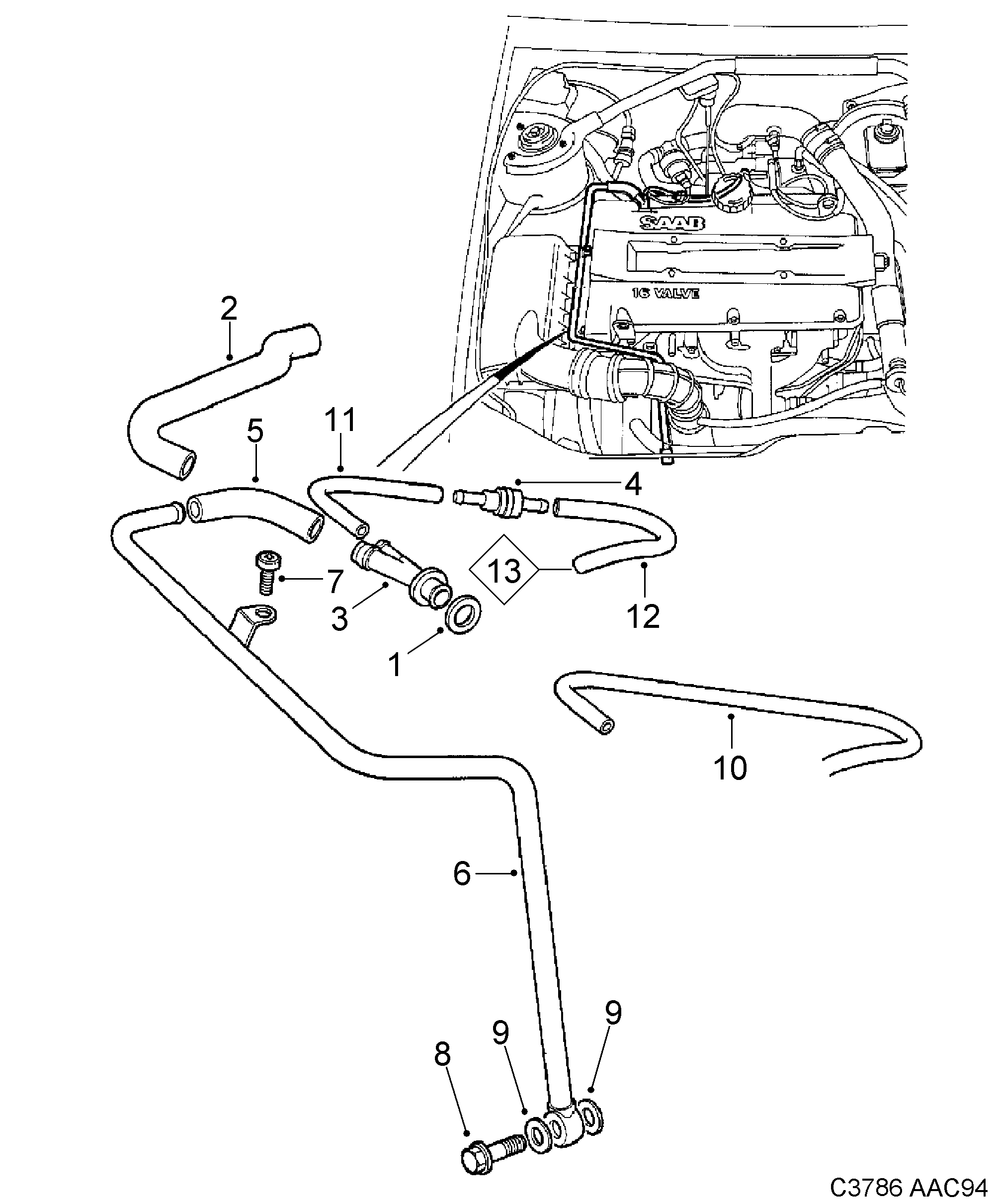 Schéma technique Saab 900 1996 - Section 690 : Système de graissage