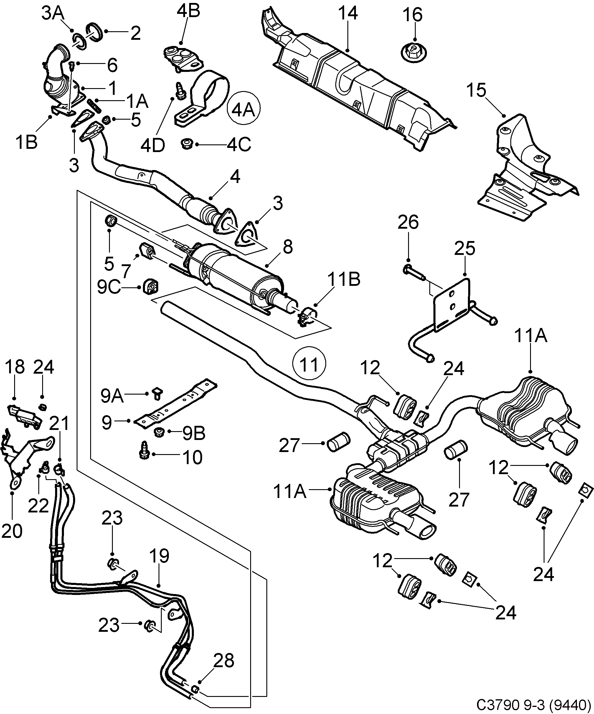 Schéma technique Saab 9-3 (9440) 2012 - Section 4780 : Intake and exhaust system