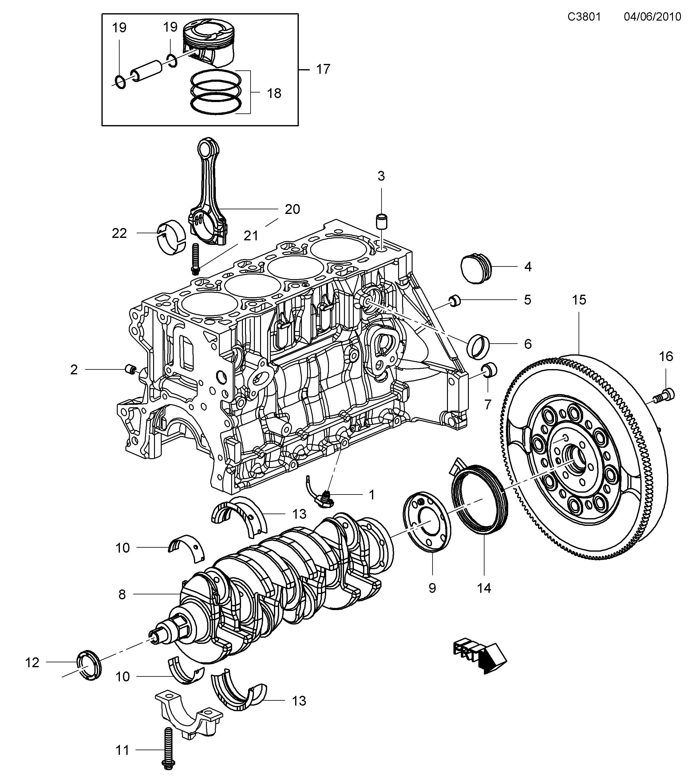 Schéma technique Saab 9-5 (650) 2012 - Section 290 : Short block
