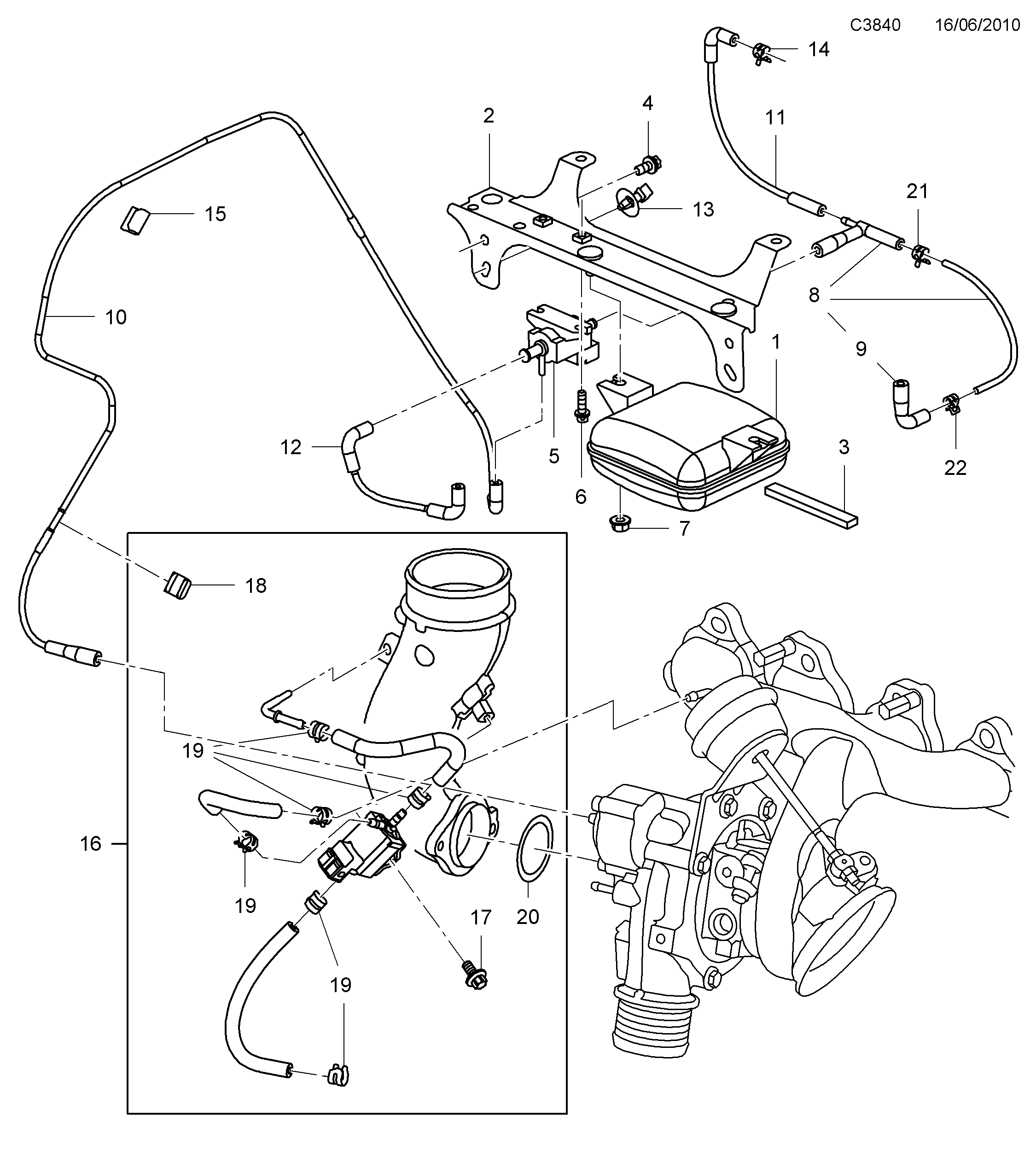 Schéma technique Saab 9-5 (650) 2011 - Section 7195 : Système de suralimentation