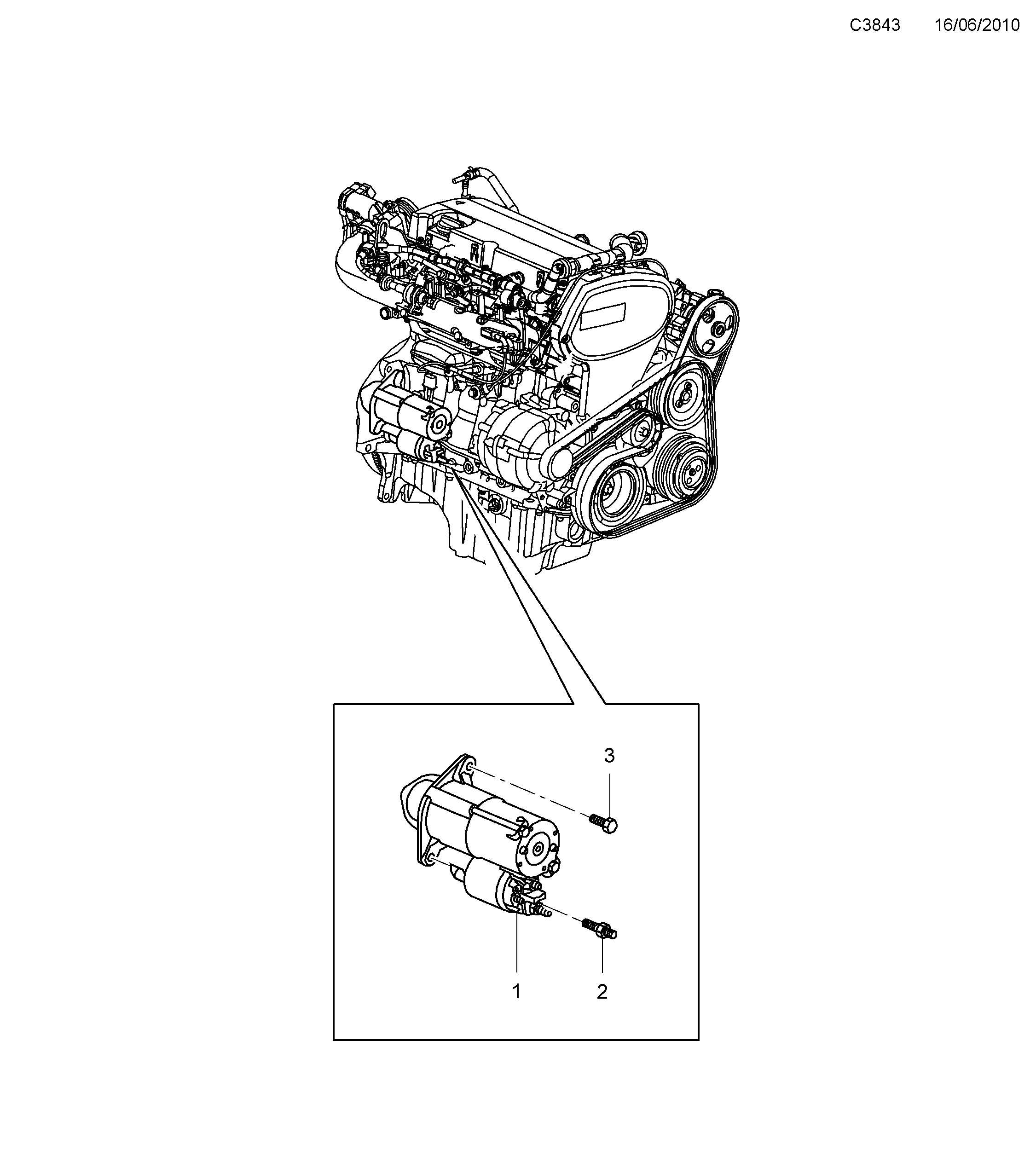 Schéma technique Saab 9-5 (650) 2012 - Section 495 : Starter motor