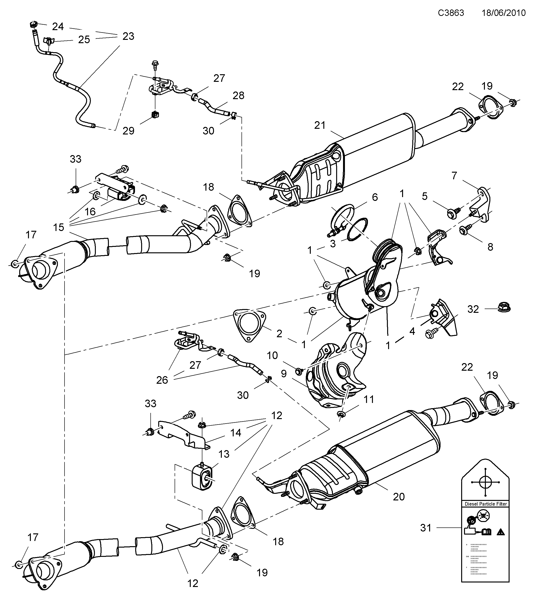 Schéma technique Saab 9-5 (650) 2010 - Section 4640 : Système d'admission et d'échappement