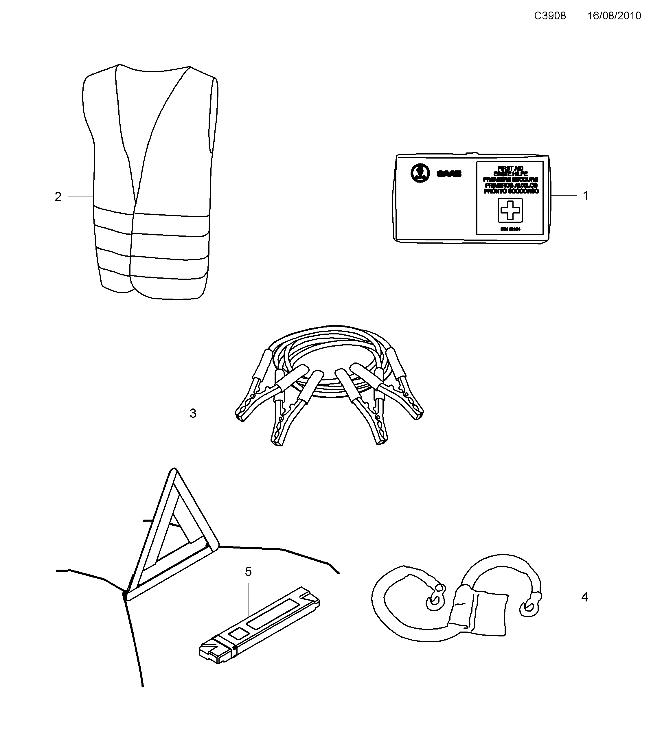 Schéma technique Saab 9-5 (650) 2012 - Section 55 : Accessoires chimiques, équipements de secours