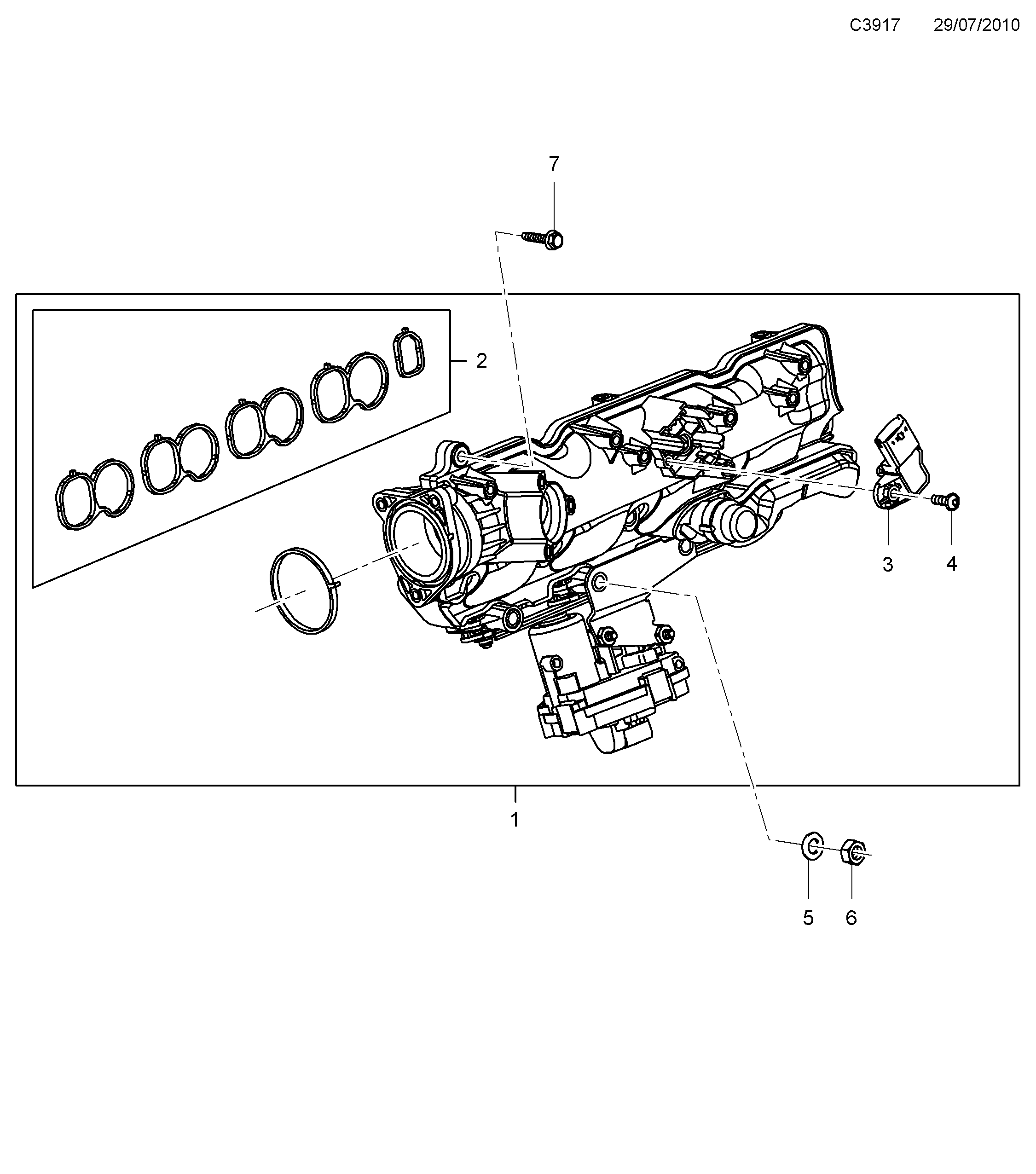 Schéma technique Saab 9-5 (650) 2011 - Section 4075 : Впускная система и выхлопная система