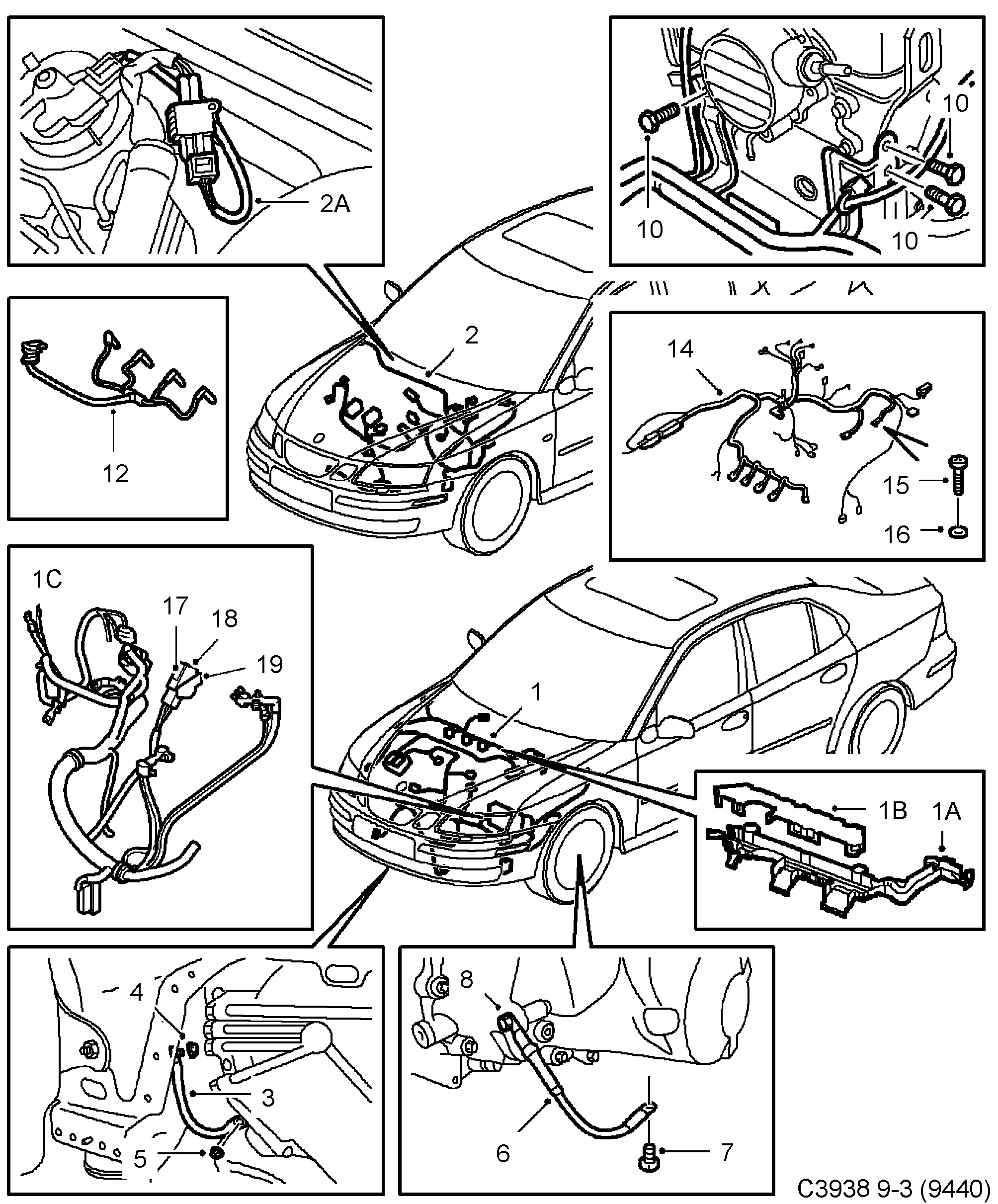 Schéma technique Saab 9-3 (9440) 2004 - Section 3160 : Wiring and fuses