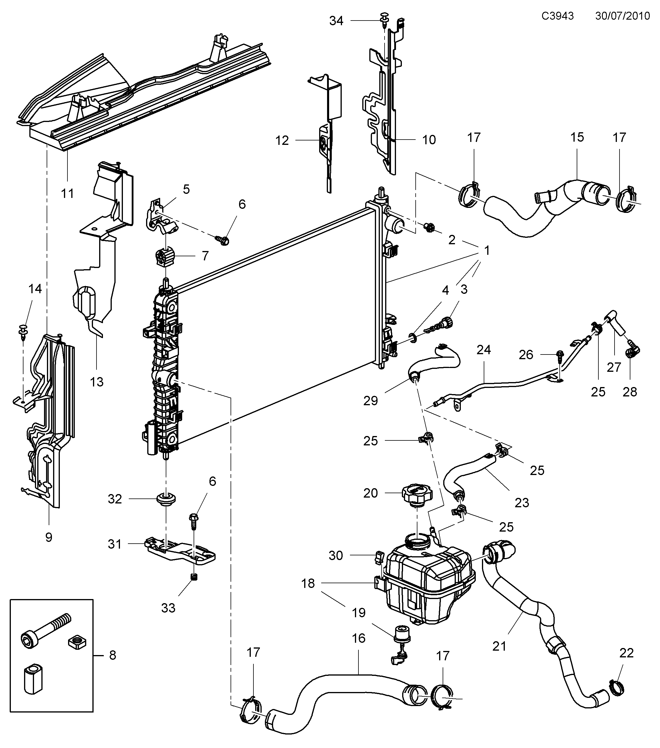 Schéma technique Saab 9-5 (650) 2010 - Section 5050 : Система охлаждения