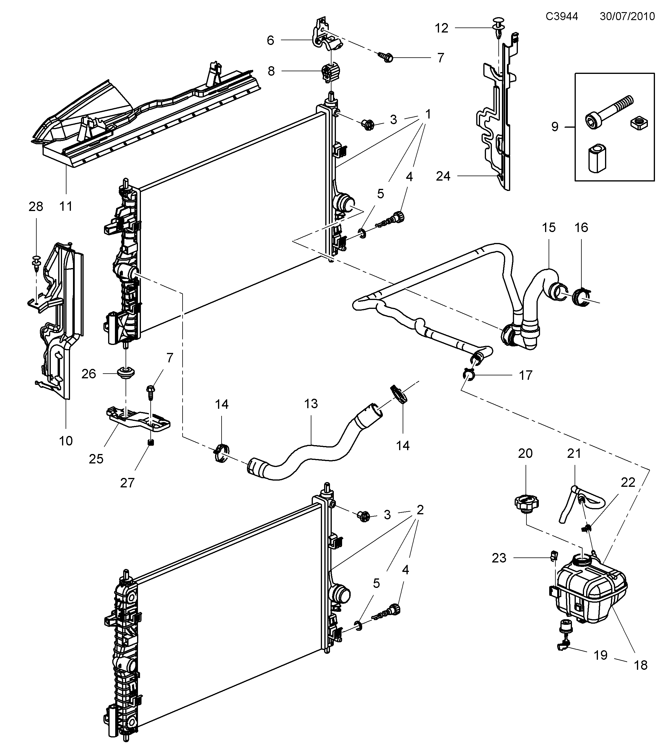 Schéma technique Saab 9-5 (650) 2012 - Section 5100 : Système de refroidissement
