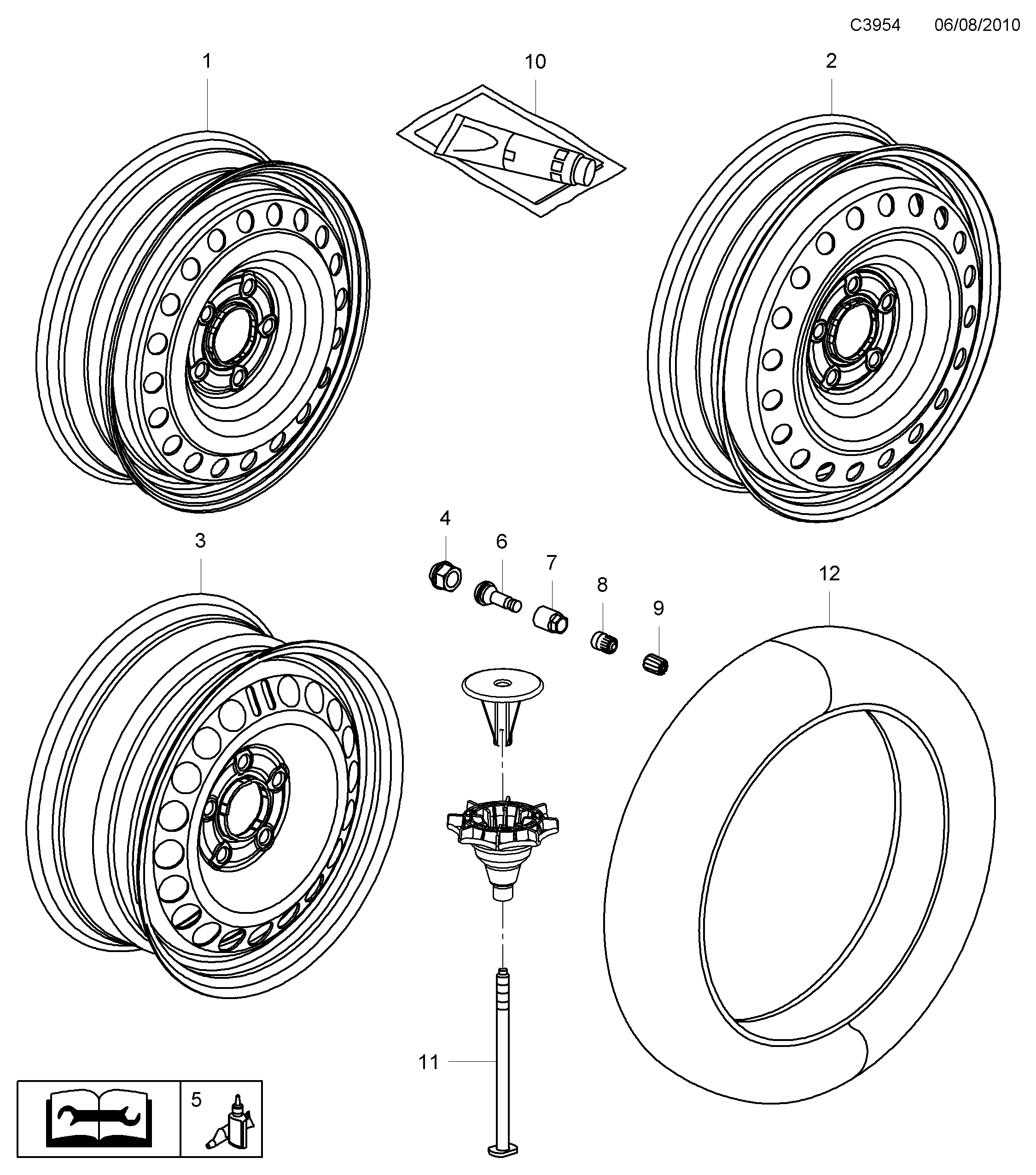 Schéma technique Saab 9-5 (650) 2010 - Section 6000 : Roue
