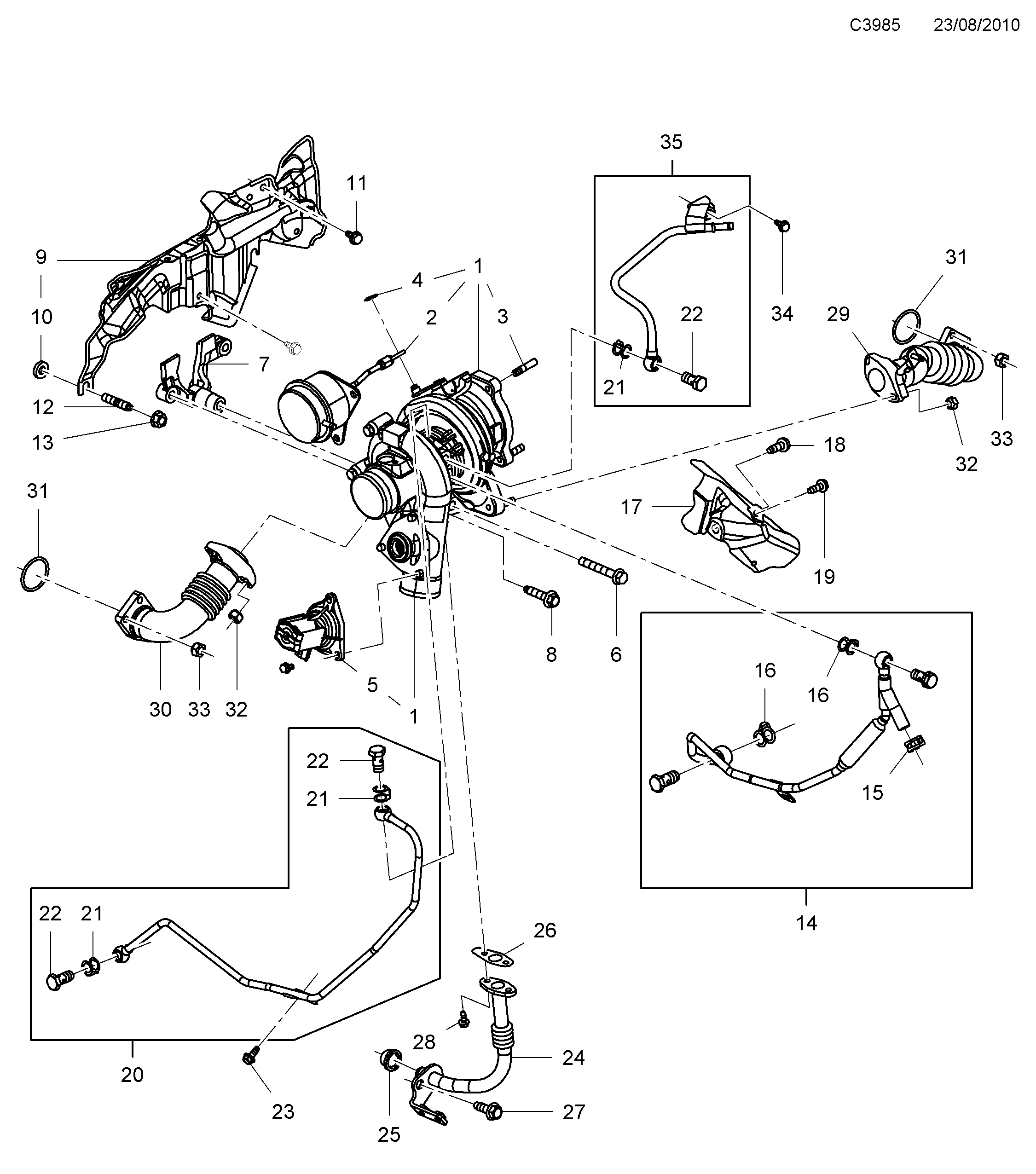 Schéma technique Saab 9-5 (650) 2010 - Section 7025 : Система наддува