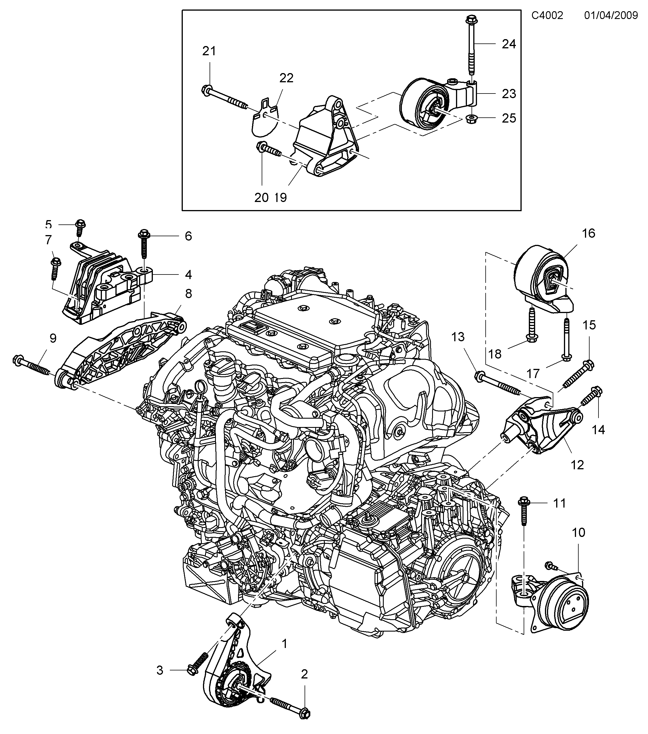 Schéma technique Saab 9-5 (650) 2010 - Section 140 : Корпус двигателя