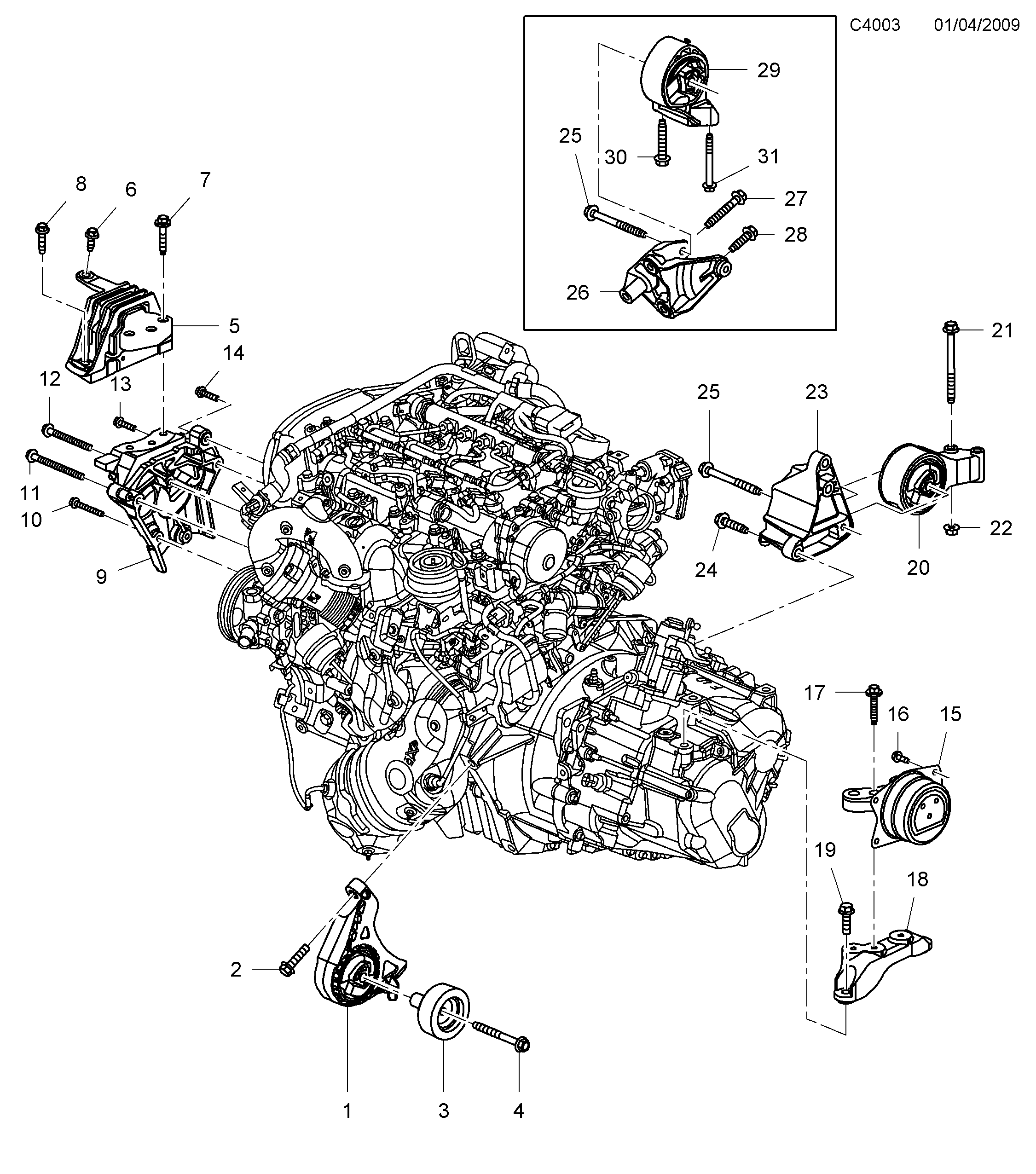 Schéma technique Saab 9-5 (650) 2011 - Section 150 : Корпус двигателя