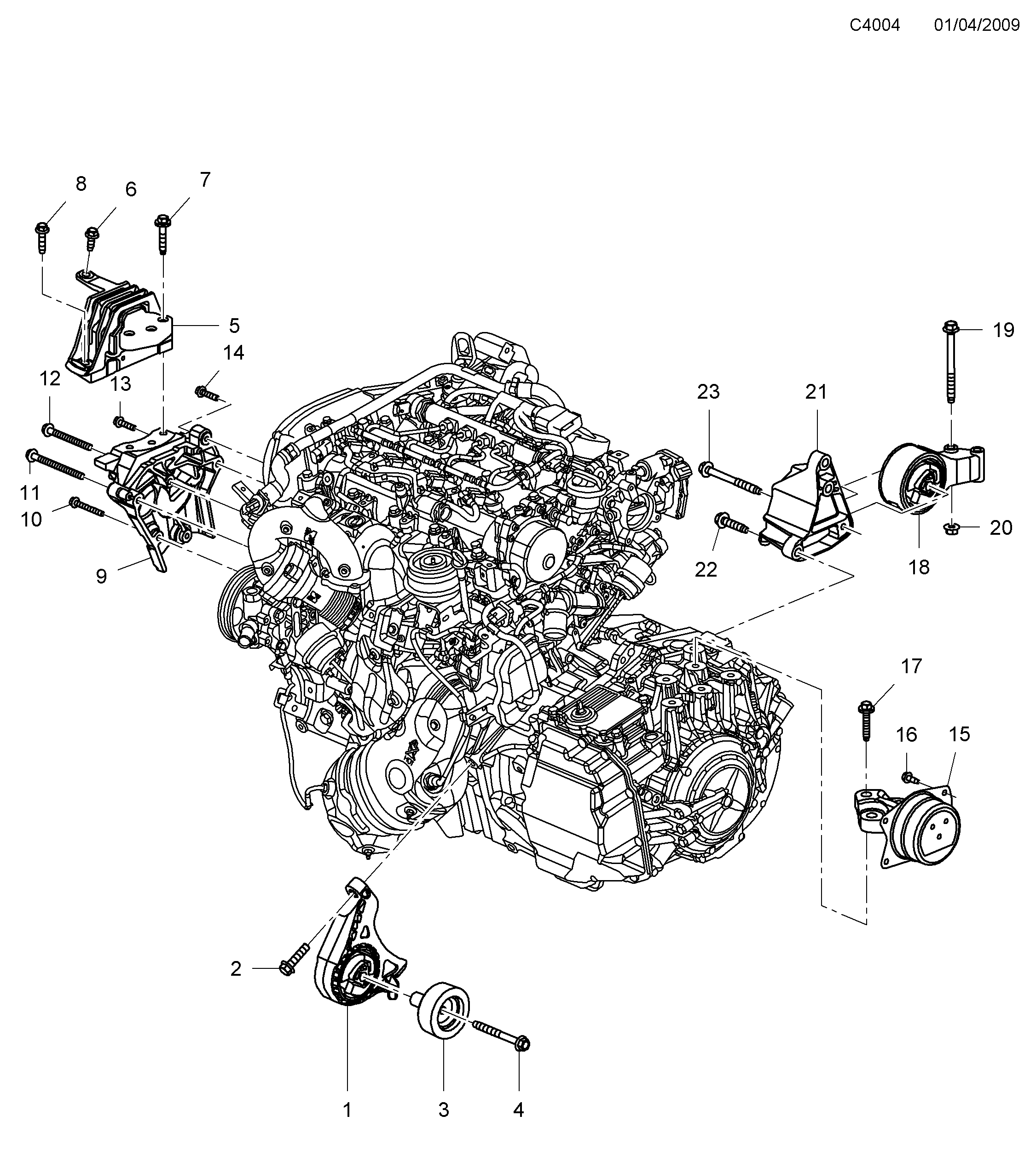 Schéma technique Saab 9-5 (650) 2011 - Section 160 : Корпус двигателя