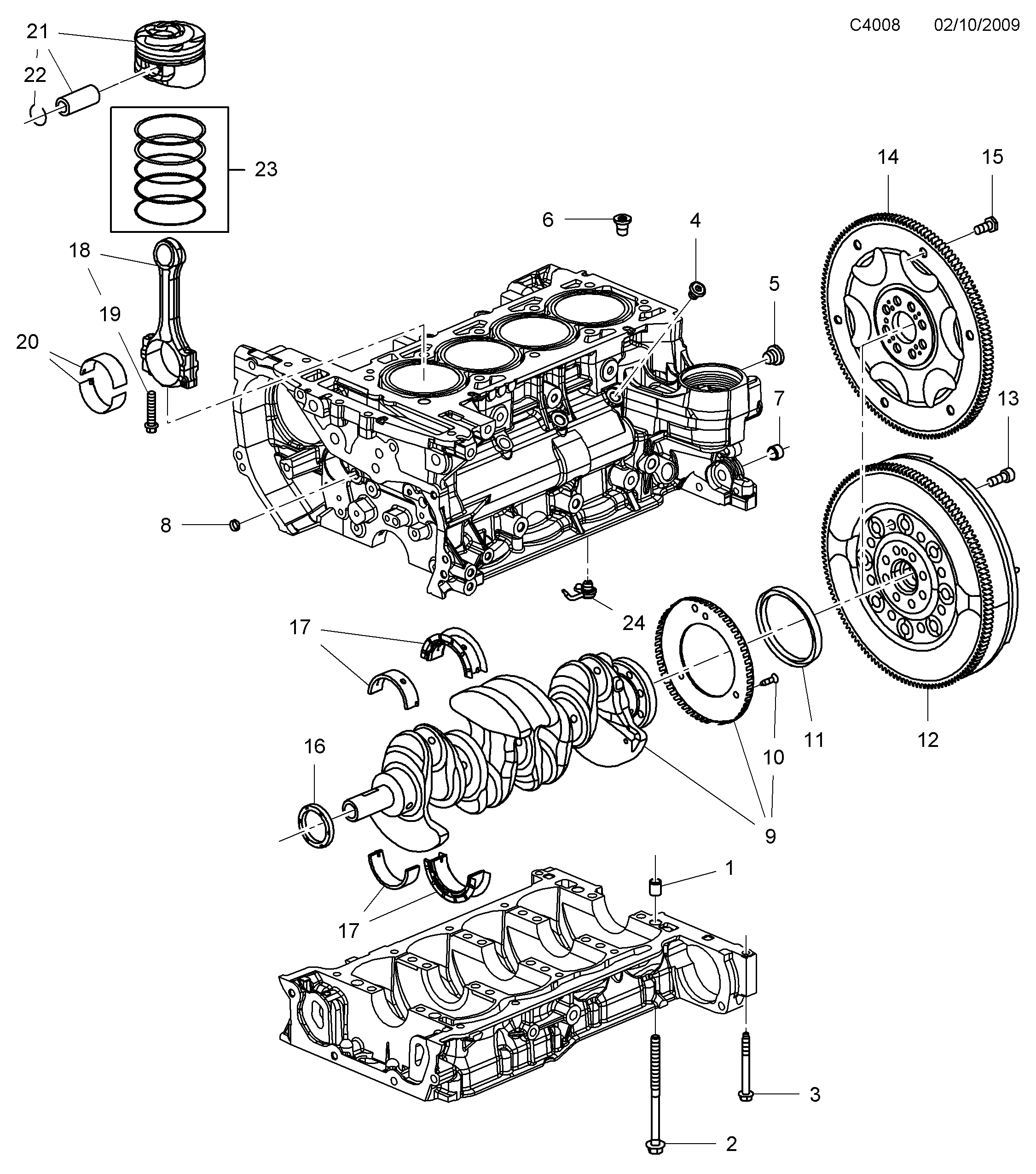 Schéma technique Saab 9-5 (650) 2011 - Section 300 : Corps de moteur