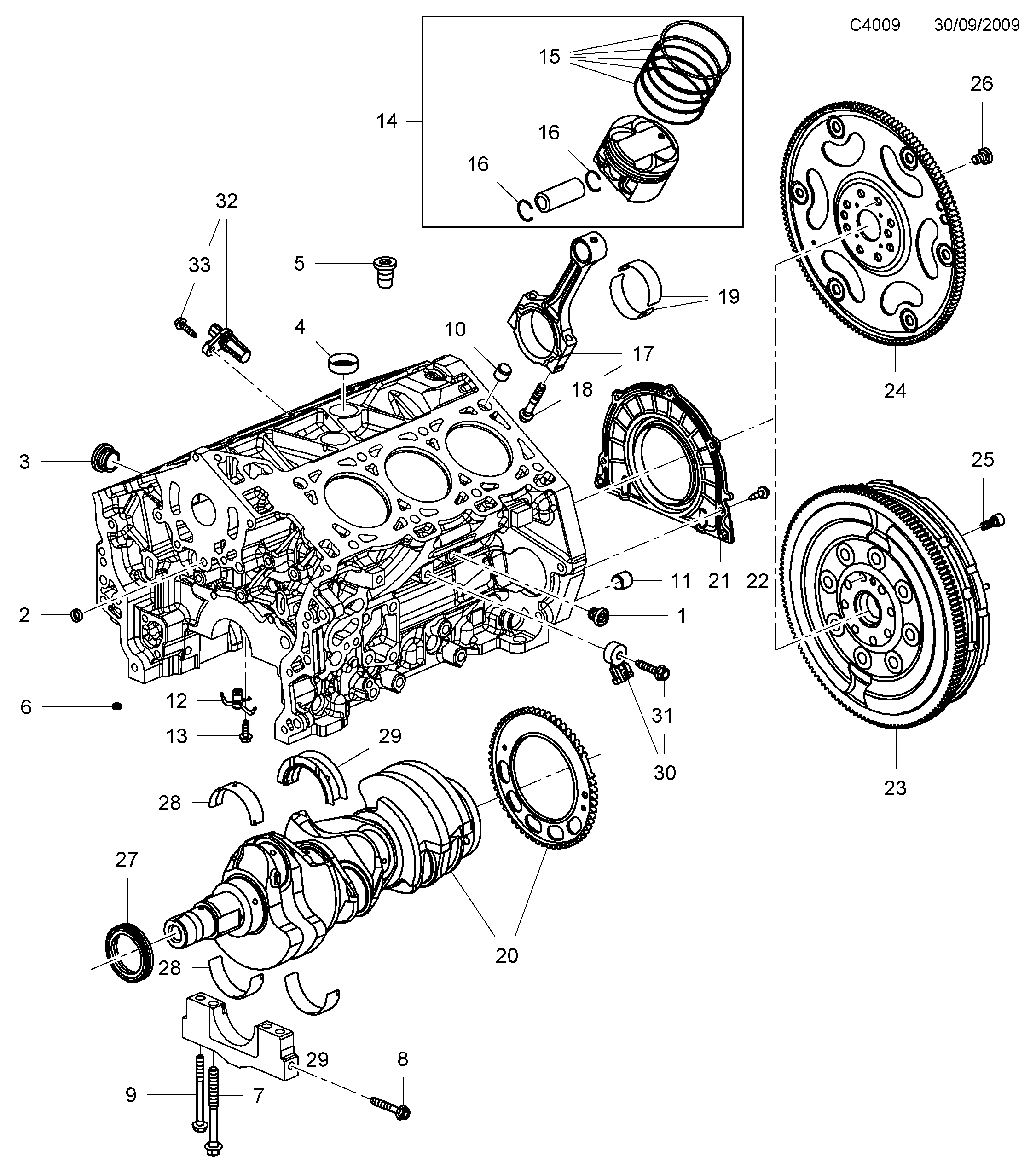 Schéma technique Saab 9-5 (650) 2010 - Section 310 : Short block