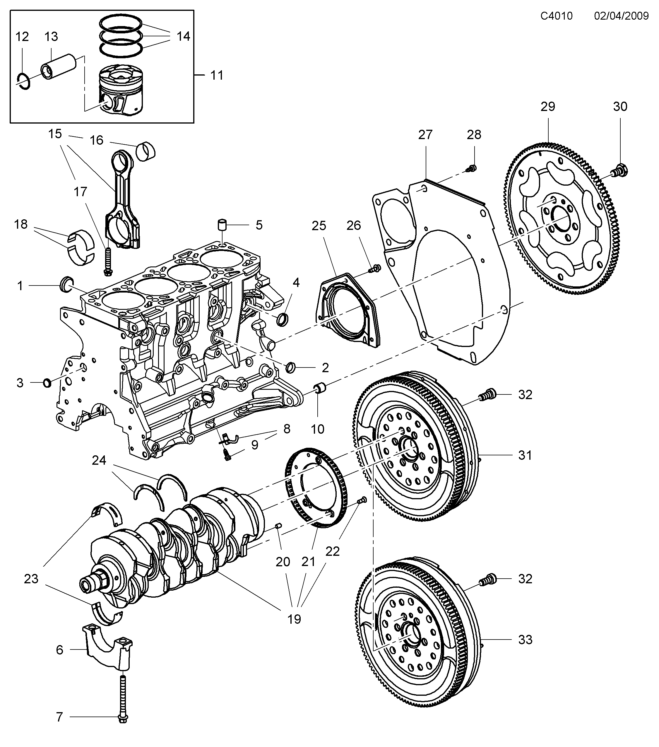 Schéma technique Saab 9-5 (650) 2010 - Section 325 : Корпус двигателя