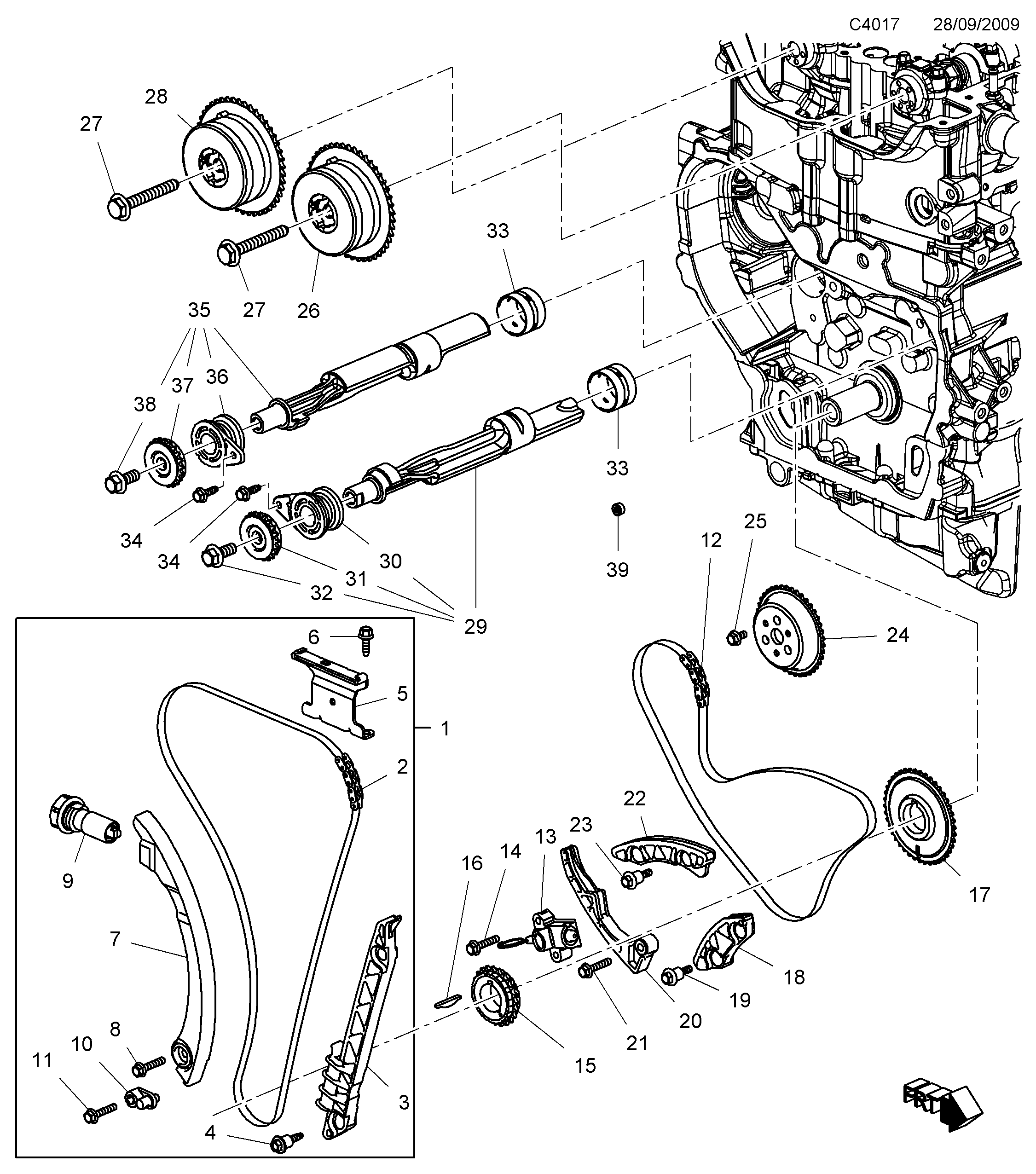 Schéma technique Saab 9-5 (650) 2010 - Section 600 : Корпус двигателя