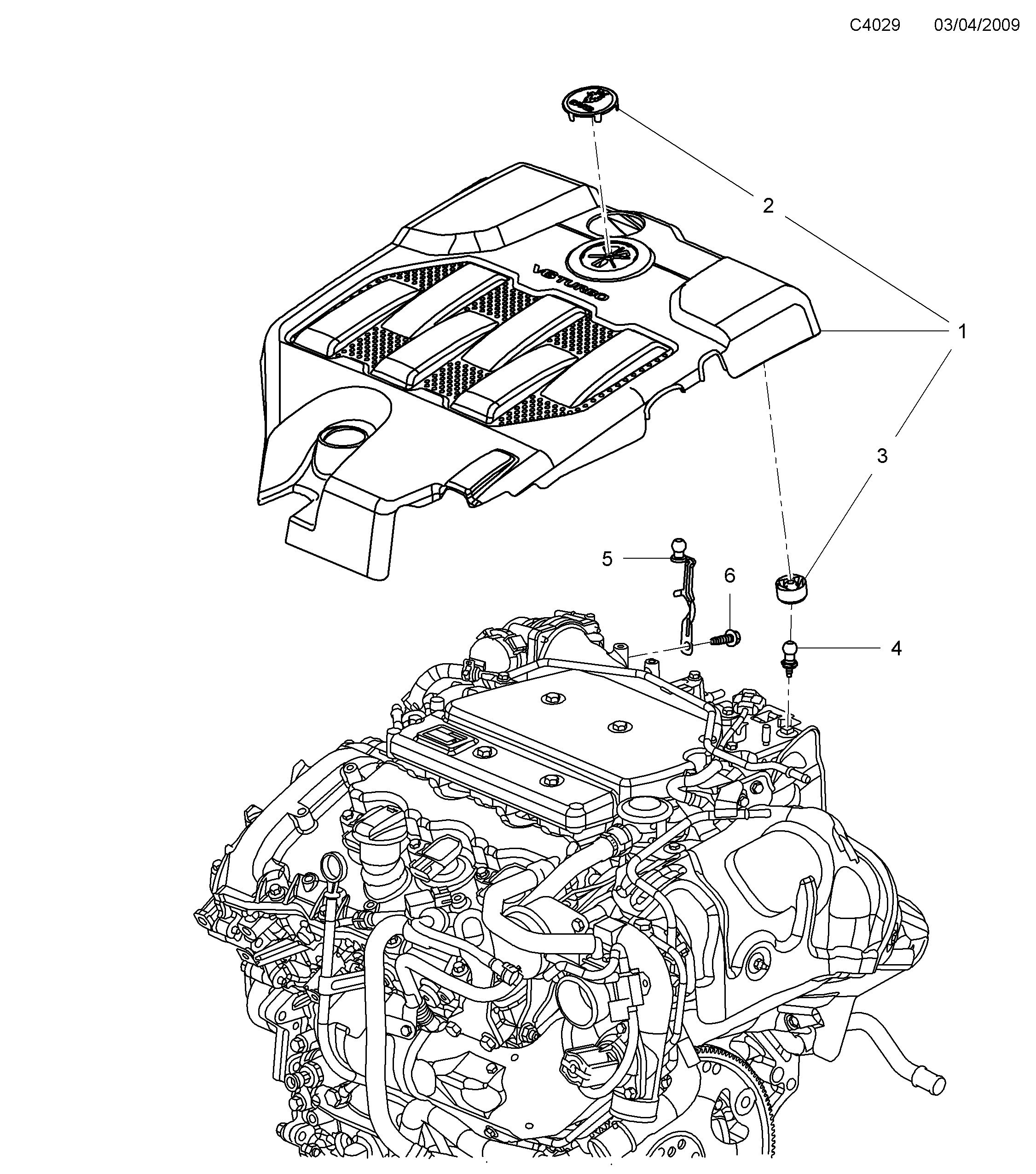 Schéma technique Saab 9-5 (650) 2010 - Section 1010 : Engine bay cover