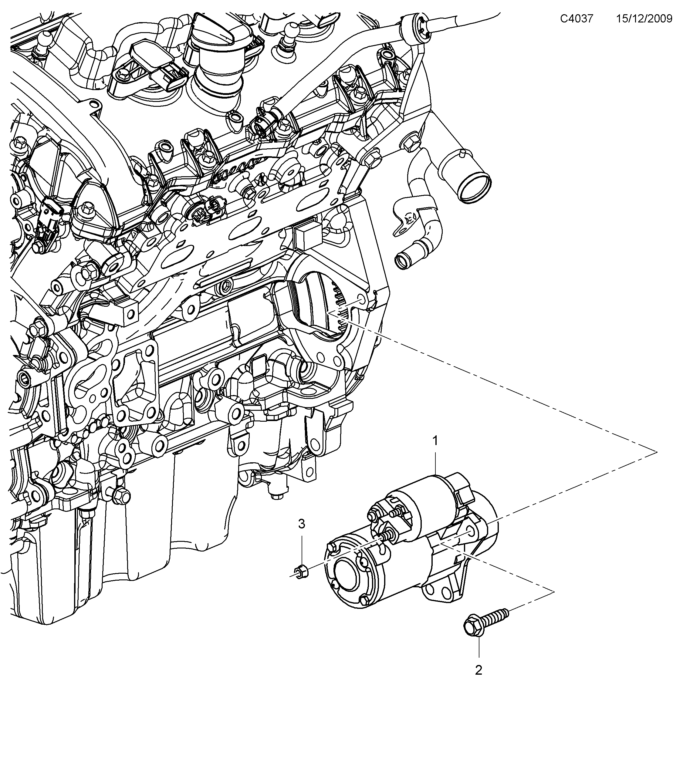 Schéma technique Saab 9-5 (650) 2012 - Section 600 : Démarreur