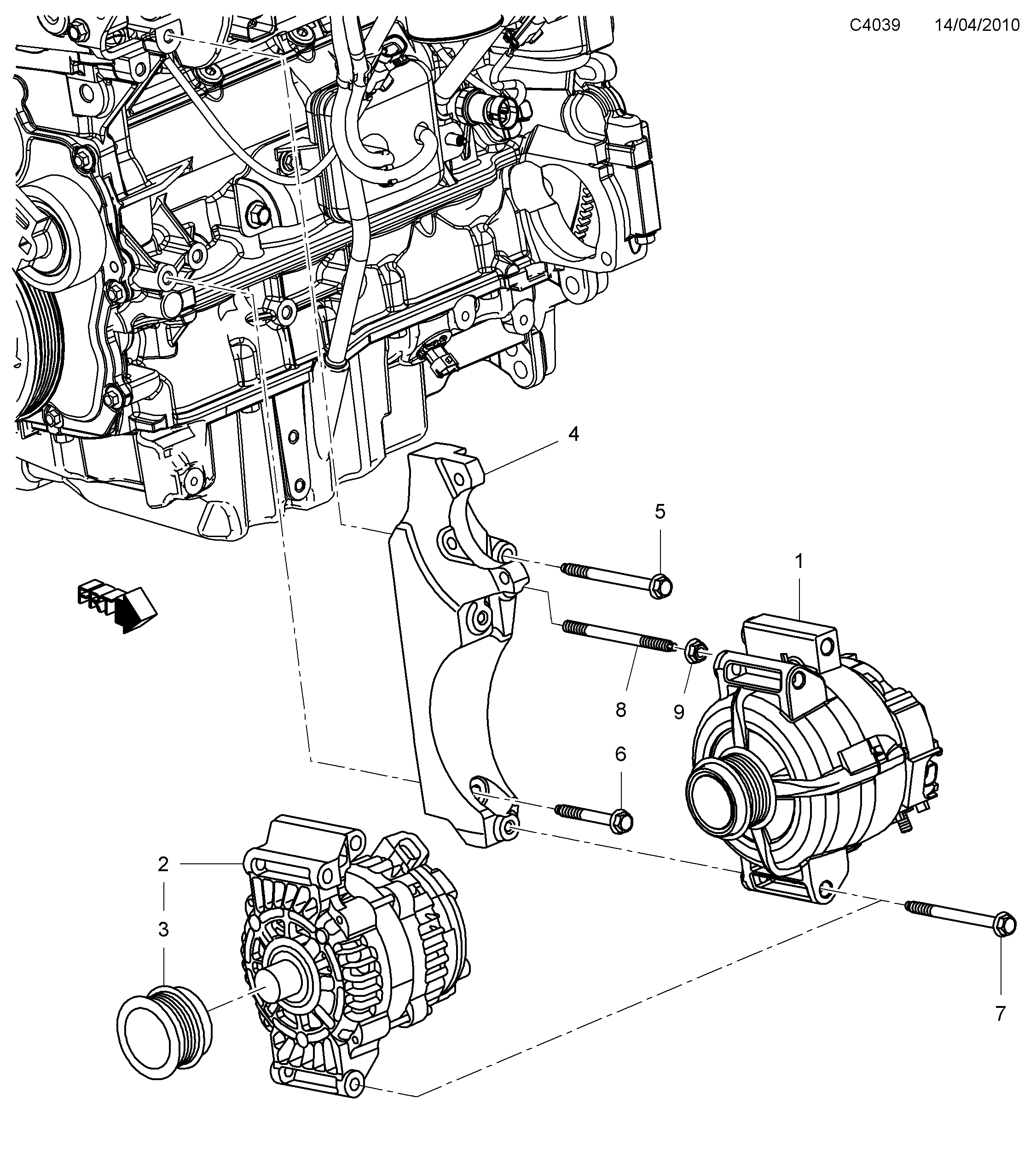 Schéma technique Saab 9-5 (650) 2010 - Section 200 : Generator