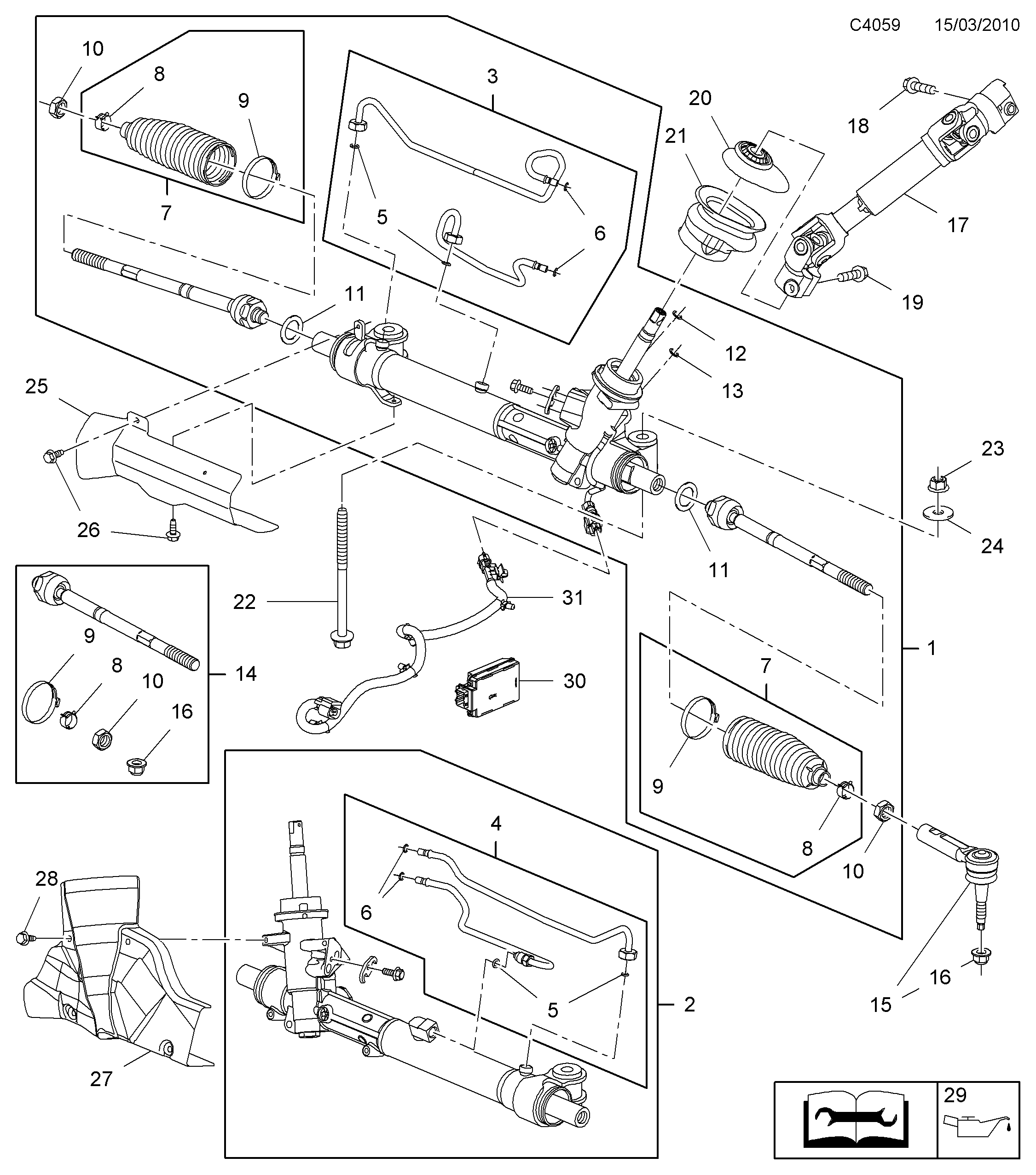 Schéma technique Saab 9-5 (650) 2012 - Section 3000 : Direction