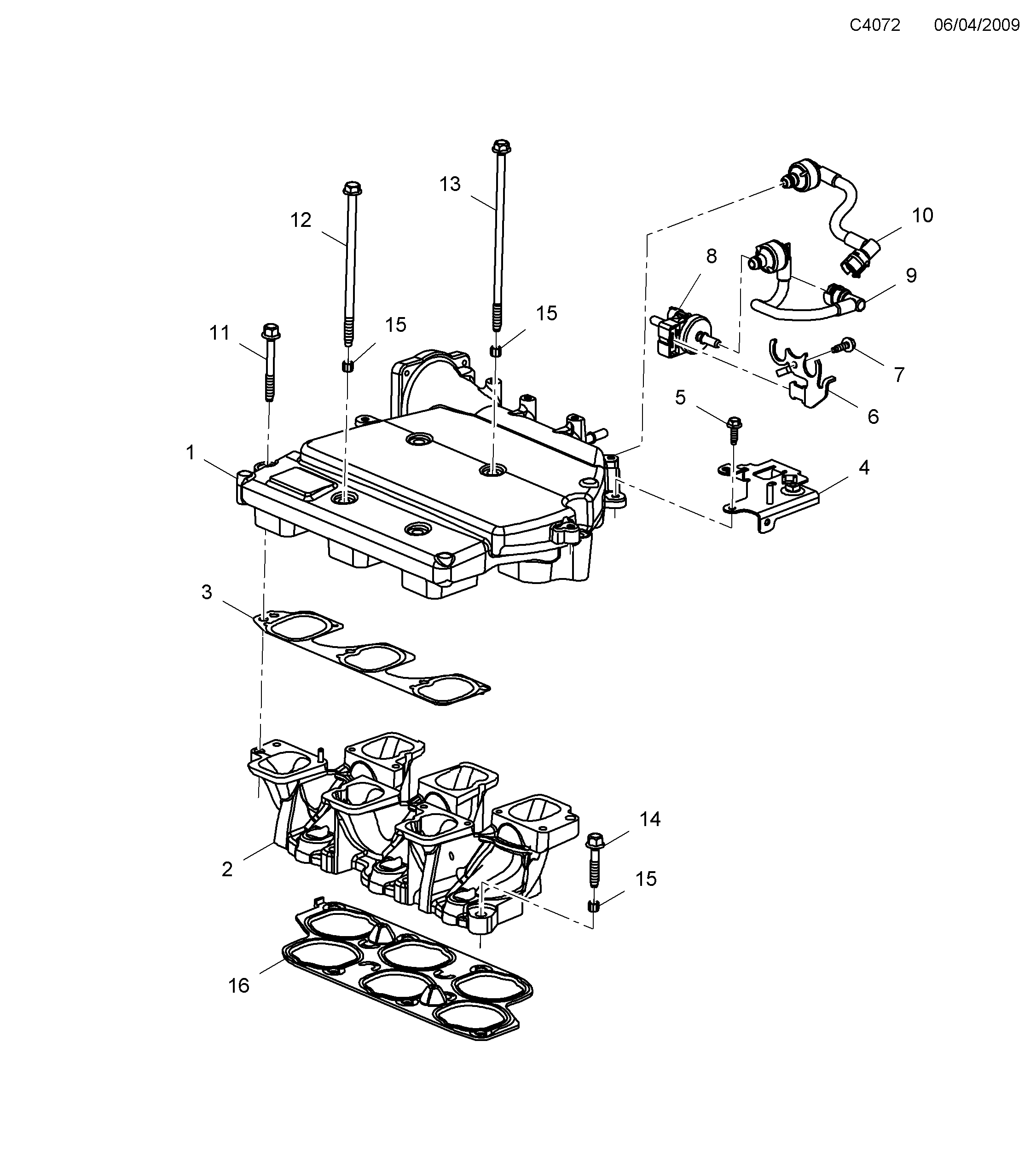 Schéma technique Saab 9-5 (650) 2012 - Section 4010 : Впускная система и выхлопная система