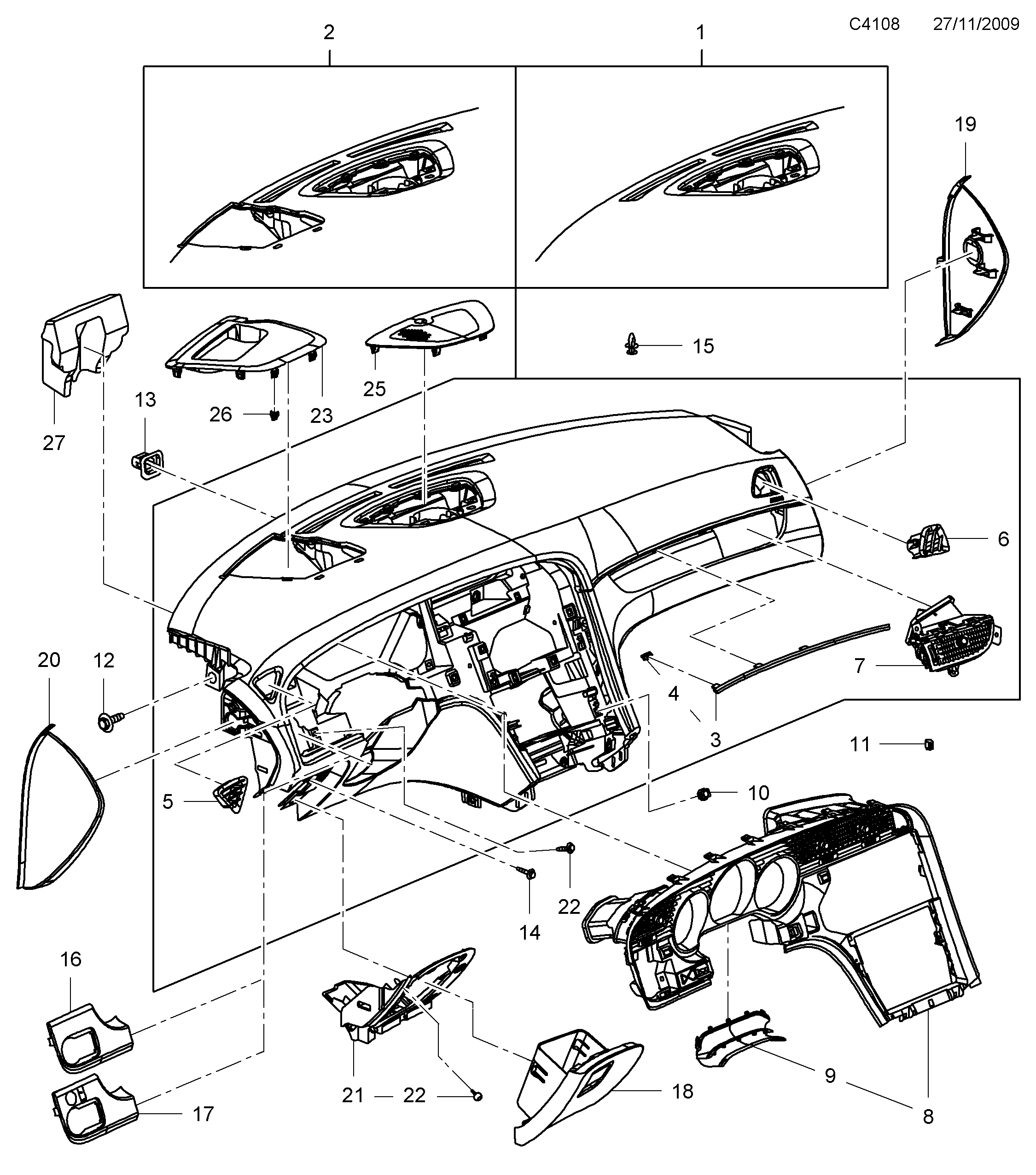 Schéma technique Saab 9-5 (650) 2011 - Section 300 : Приборная панель