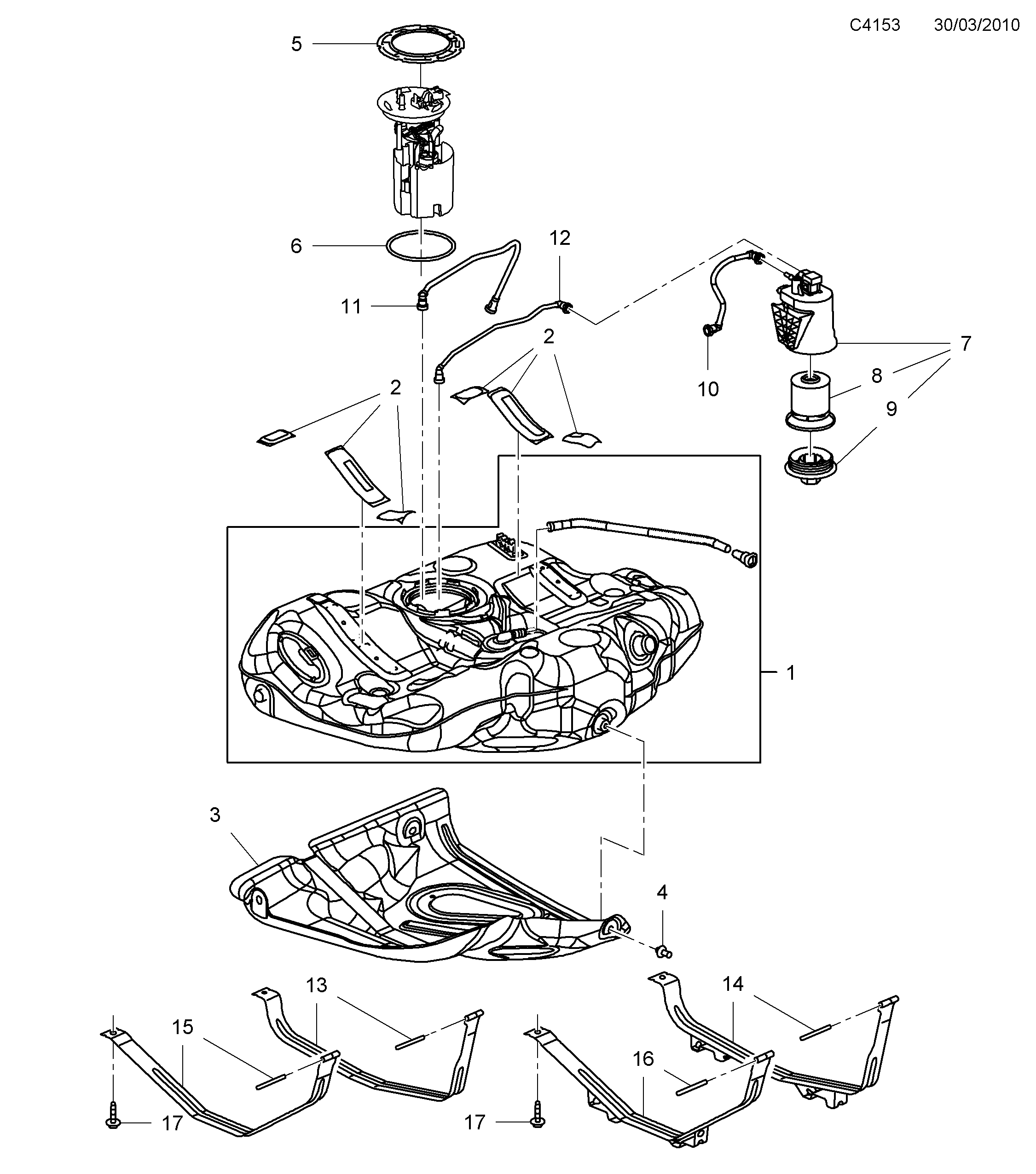 Schéma technique Saab 9-5 (650) 2012 - Section 2125 : Топливная система