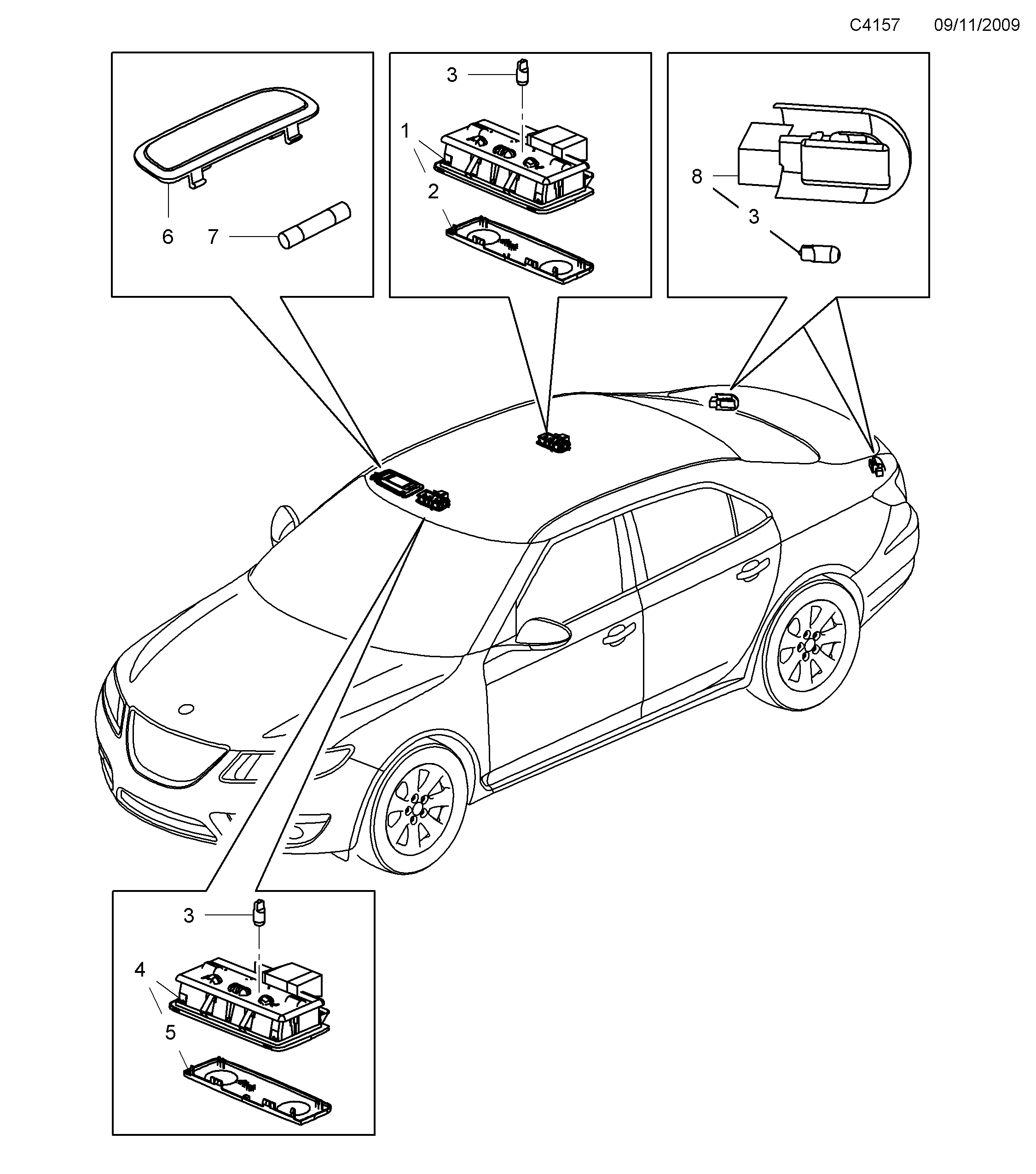 Schéma technique Saab 9-5 (650) 2012 - Section 2250 : Eclairage