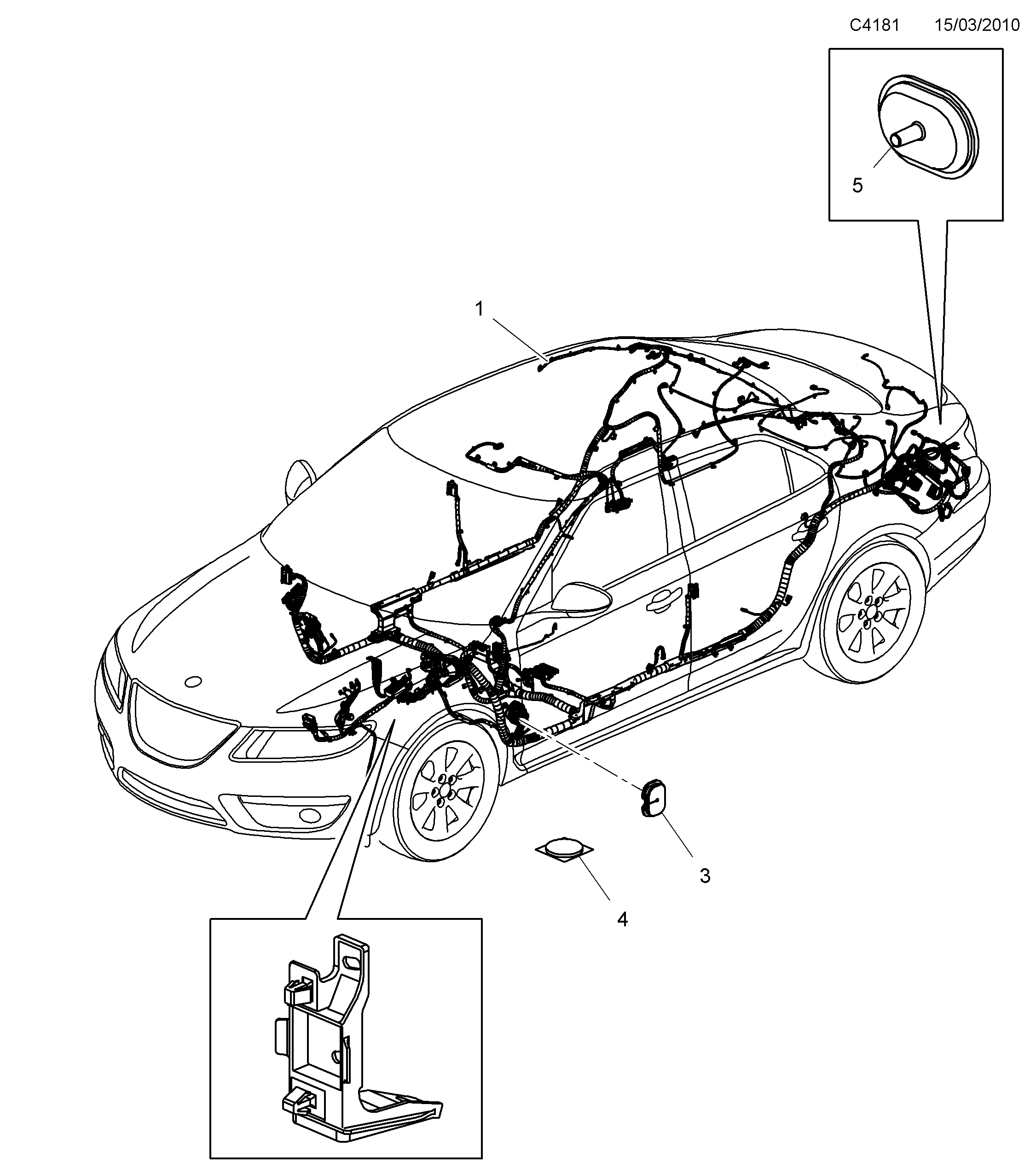 Schéma technique Saab 9-5 (650) 2011 - Section 4600 : Conduites et fusibles