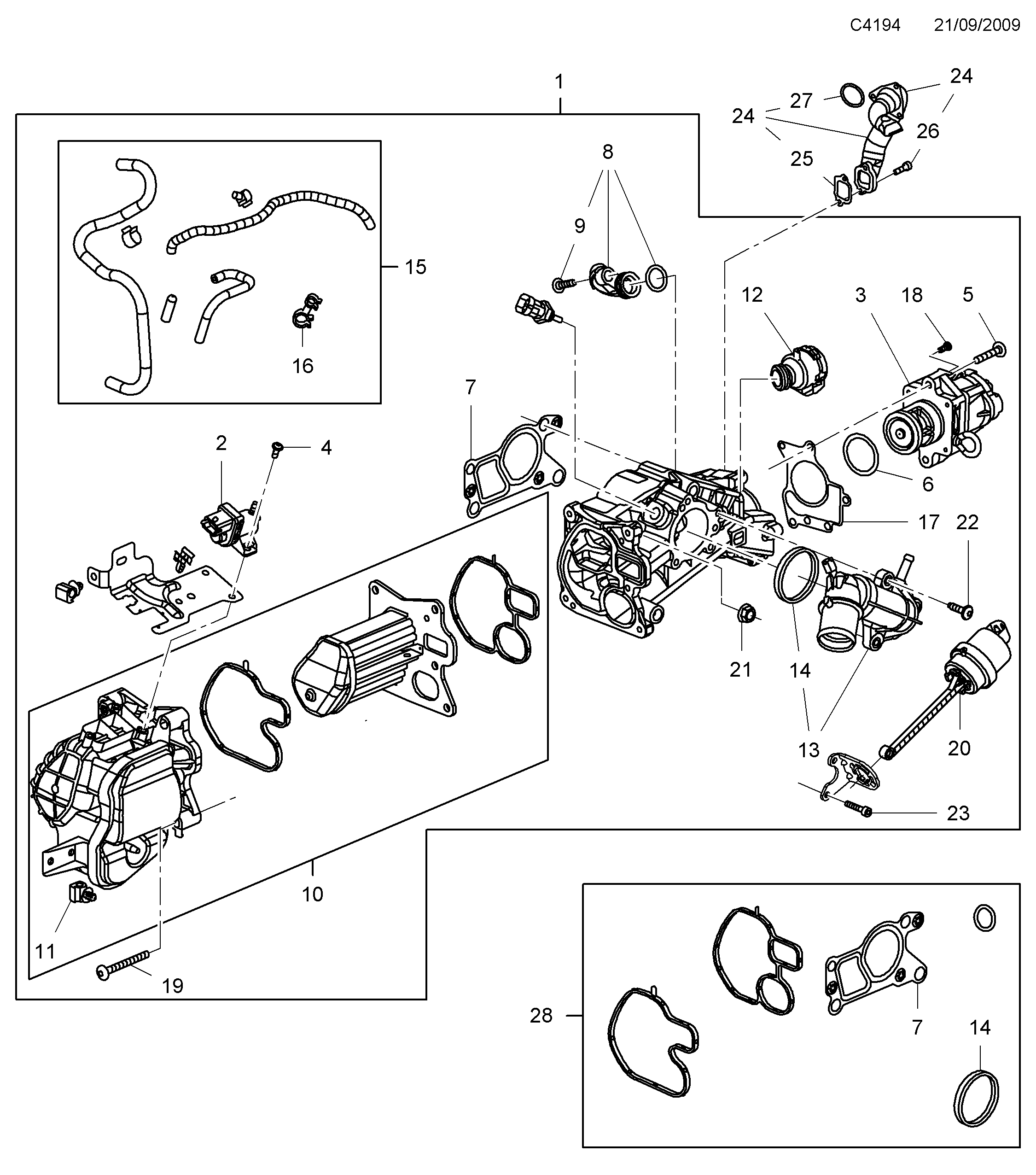 Schéma technique Saab 9-5 (650) 2012 - Section 4400 : Système d'admission et d'échappement