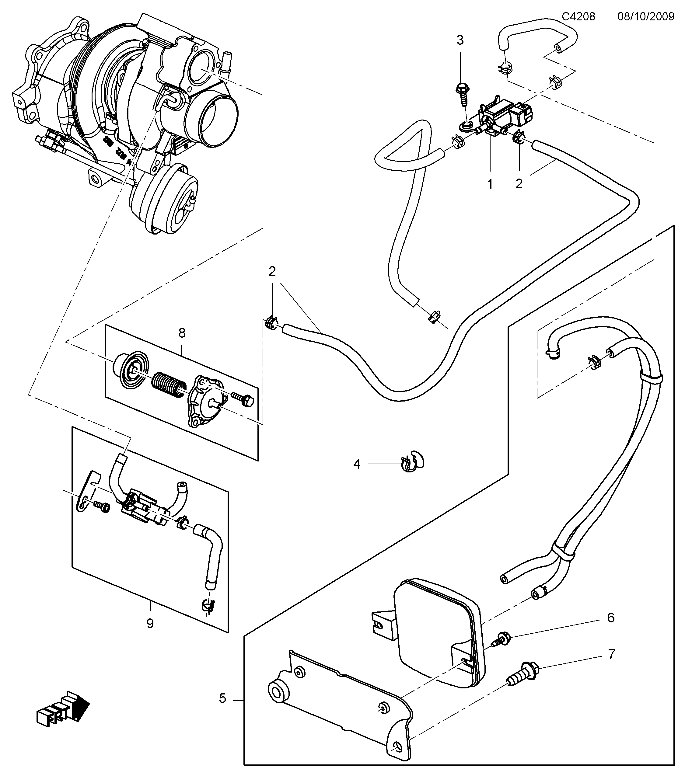 Schéma technique Saab 9-5 (650) 2010 - Section 8000 : Système de suralimentation