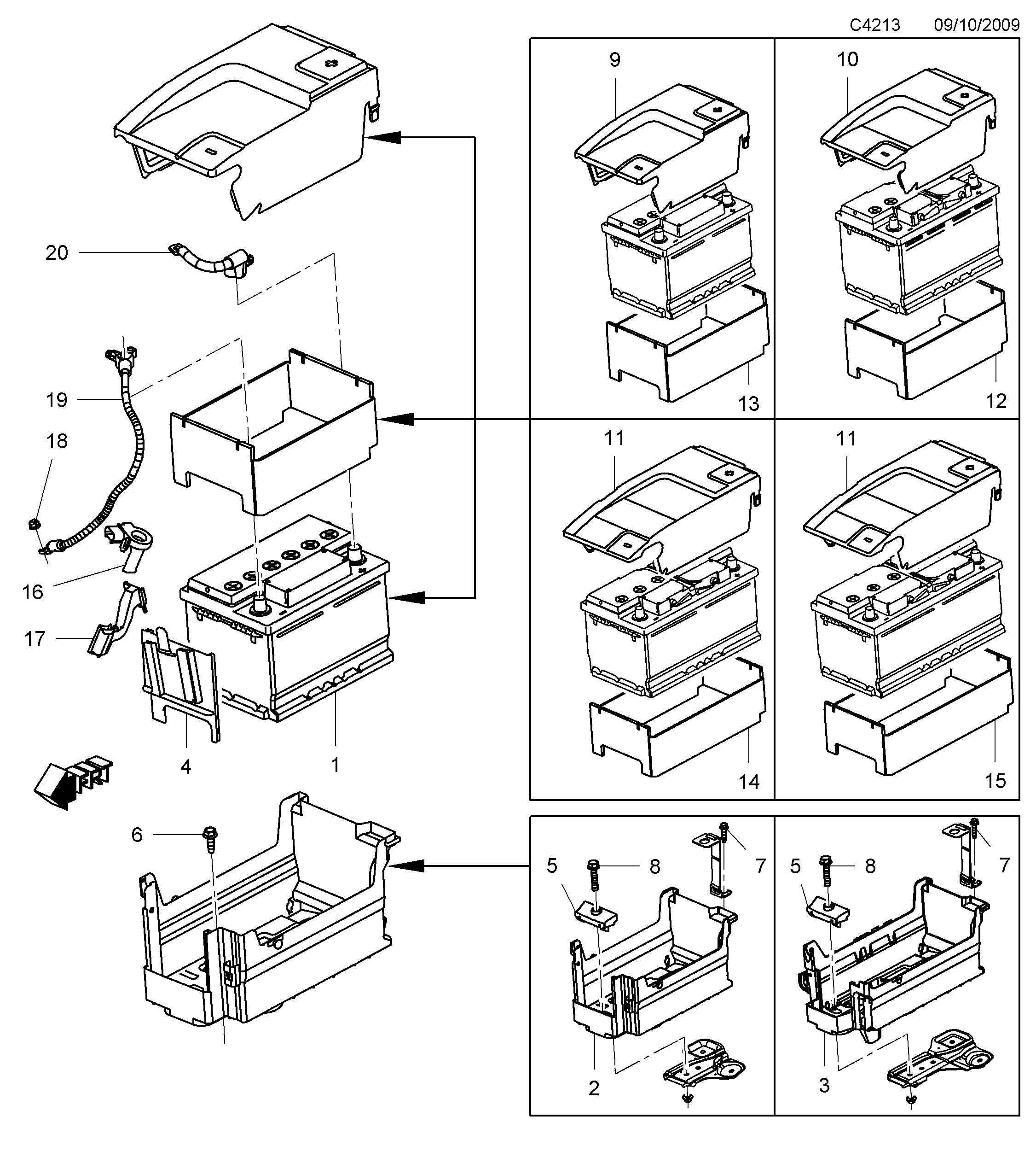Schéma technique Saab 9-5 (650) 2012 - Section 100 : Batterie