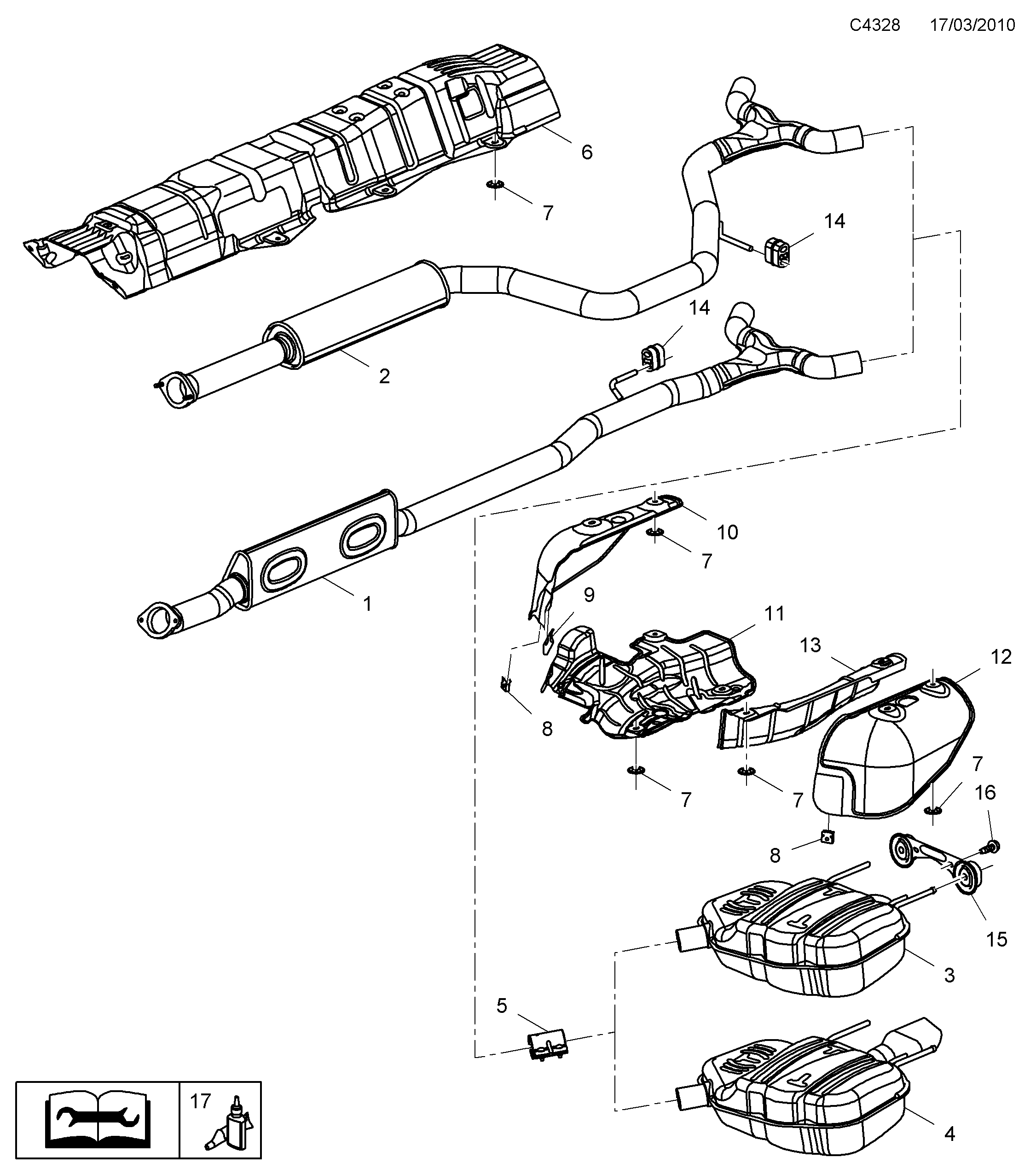 Schéma technique Saab 9-5 (650) 2011 - Section 4615 : Système d'admission et d'échappement