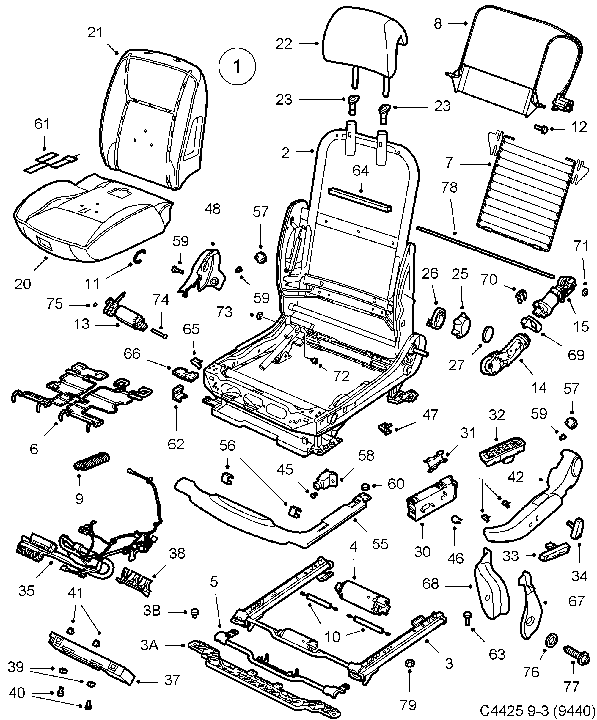 Schéma technique Saab 9-3 (9440) 2010 - Section 3100 : Autre équipement intérieur