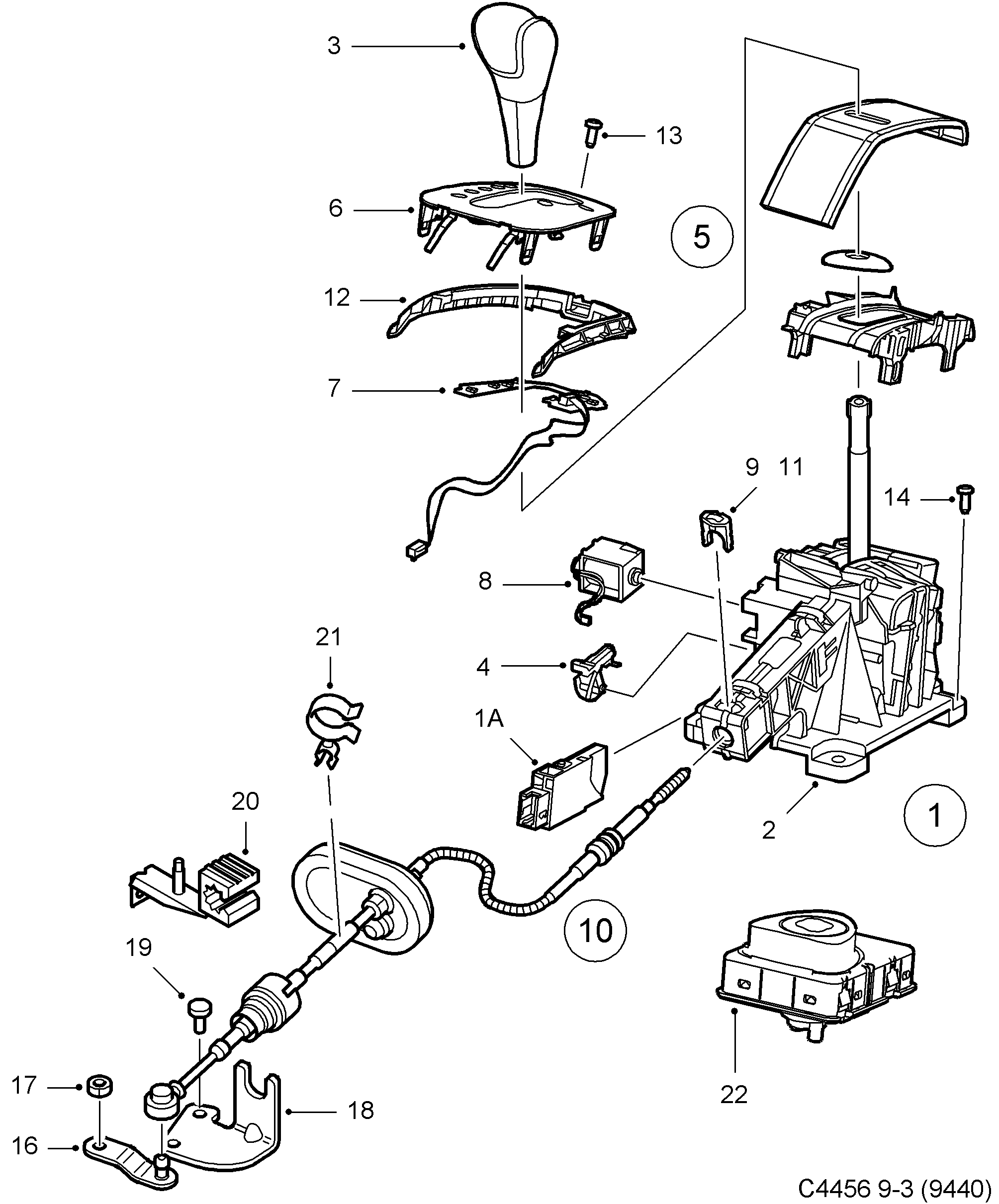 Schéma technique Saab 9-3 (9440) 2012 - Section 8000 : Commande de boîtes de vitesses automatique
